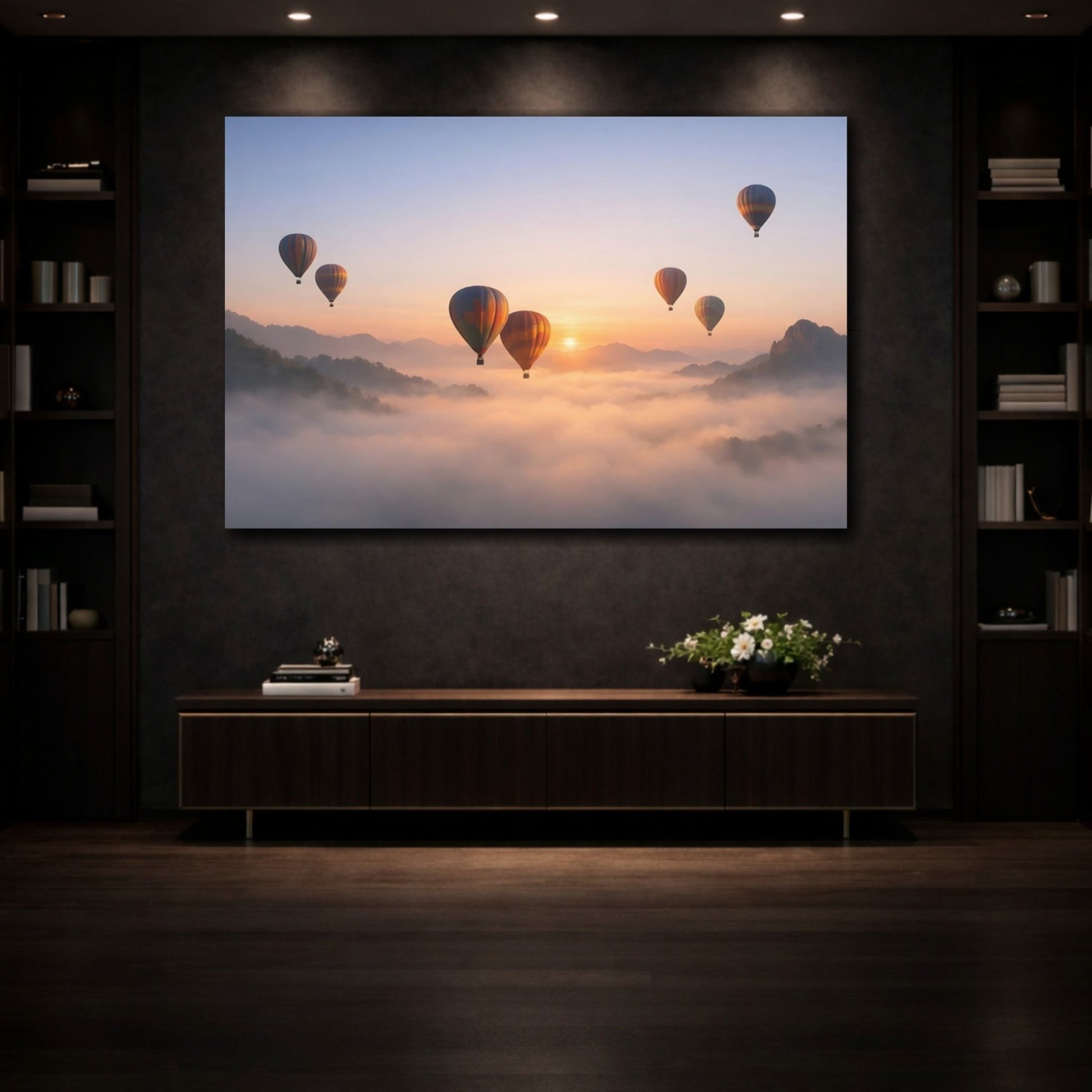 Nature Hot Air Balloons Orange Blue - Canvas Wall Art Print - YesArtYes