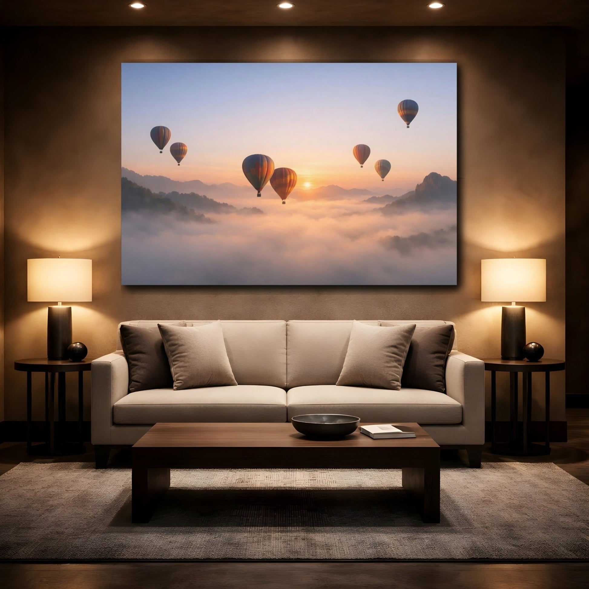 Nature Hot Air Balloons Orange Blue - Canvas Wall Art Print - YesArtYes