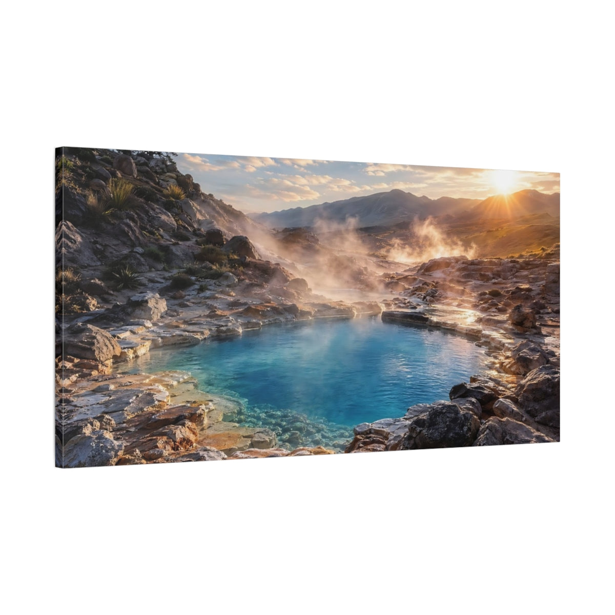 Main Mockup. Nature Hot Spring Blue Hot Spring shown as stretched canvas wall art