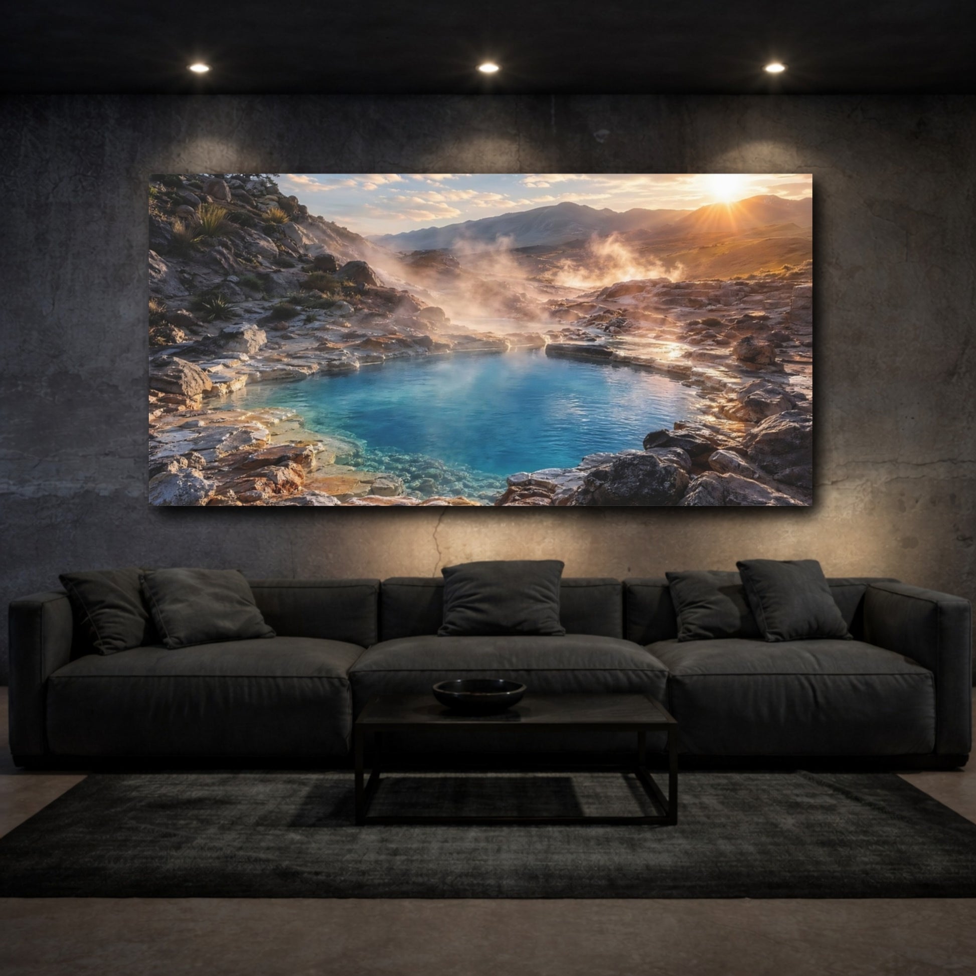 Mockup 2. Nature Hot Spring Blue Hot Spring shown as stretched canvas wall art