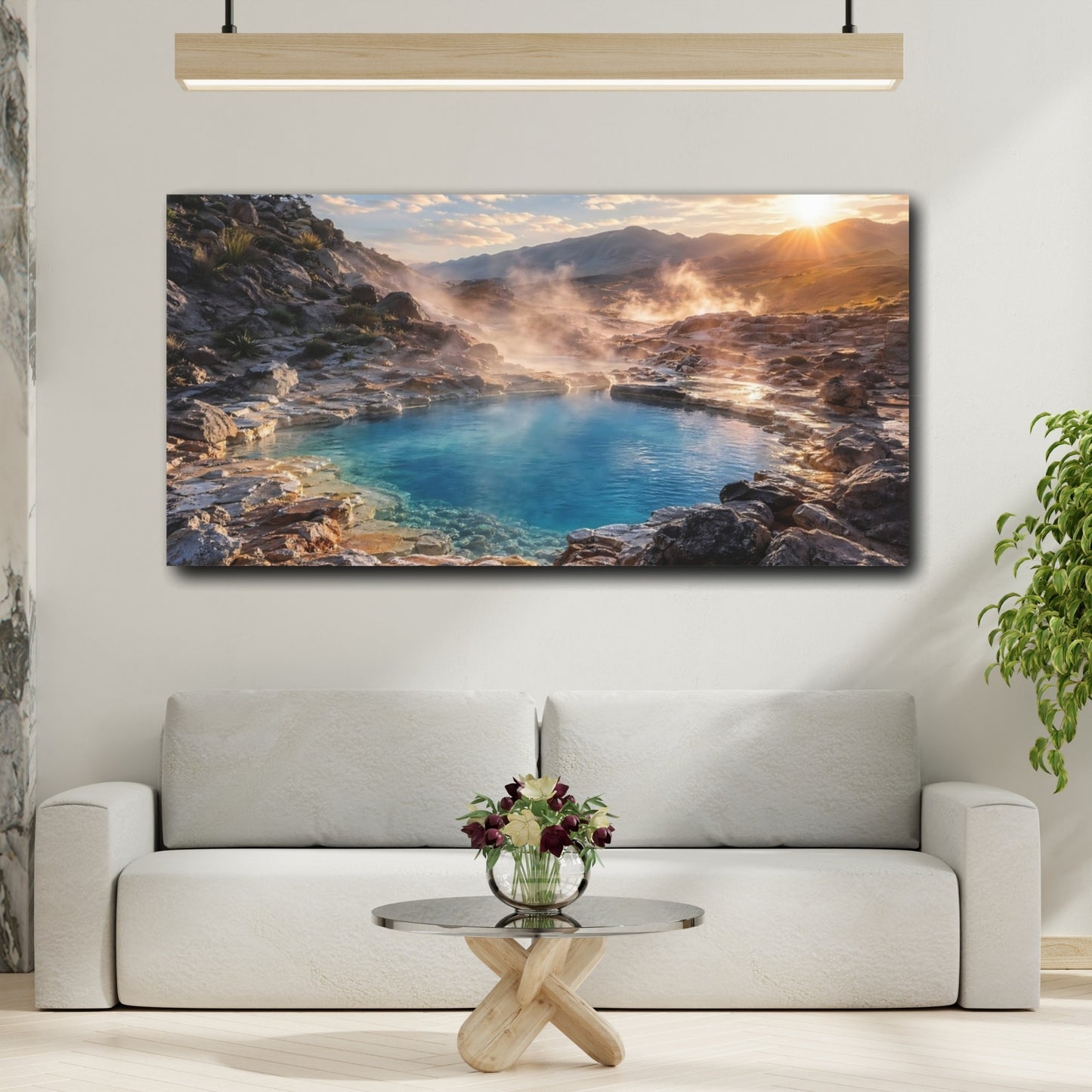 Mockup 3. Nature Hot Spring Blue Hot Spring shown as stretched canvas wall art