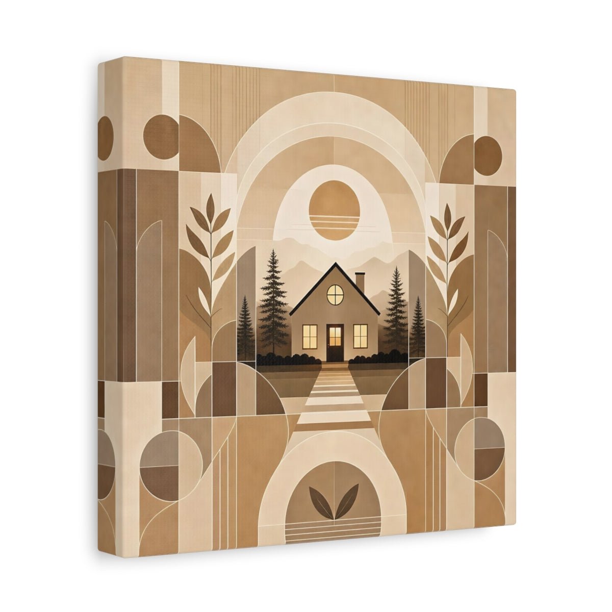 Nature House Landscape Brown And Beige Canvas Print Wall Art – Living Room Decor, Above Console Table - YesArtYes