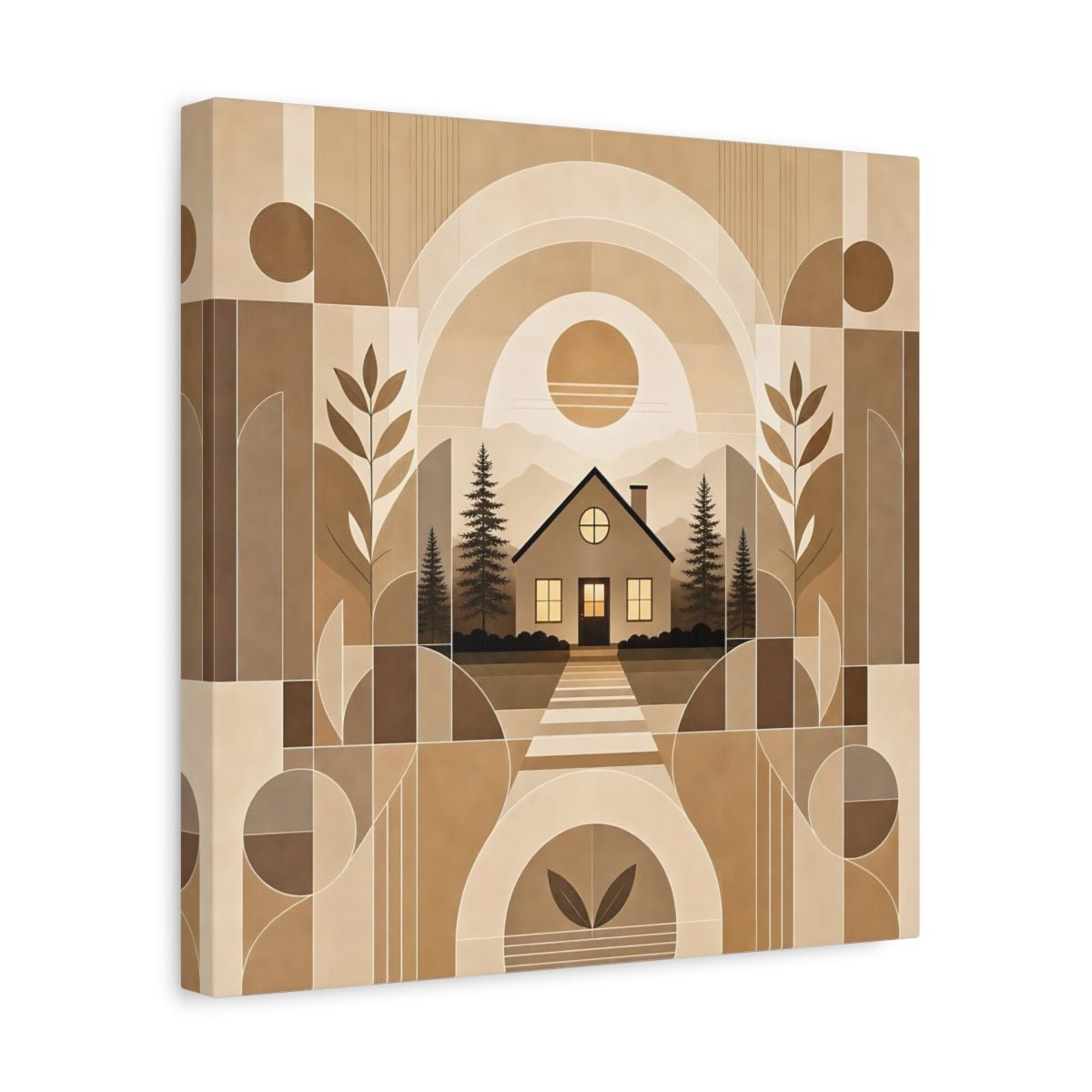 Nature House Landscape Brown And Beige Canvas Print Wall Art – Living Room Decor, Above Console Table - YesArtYes