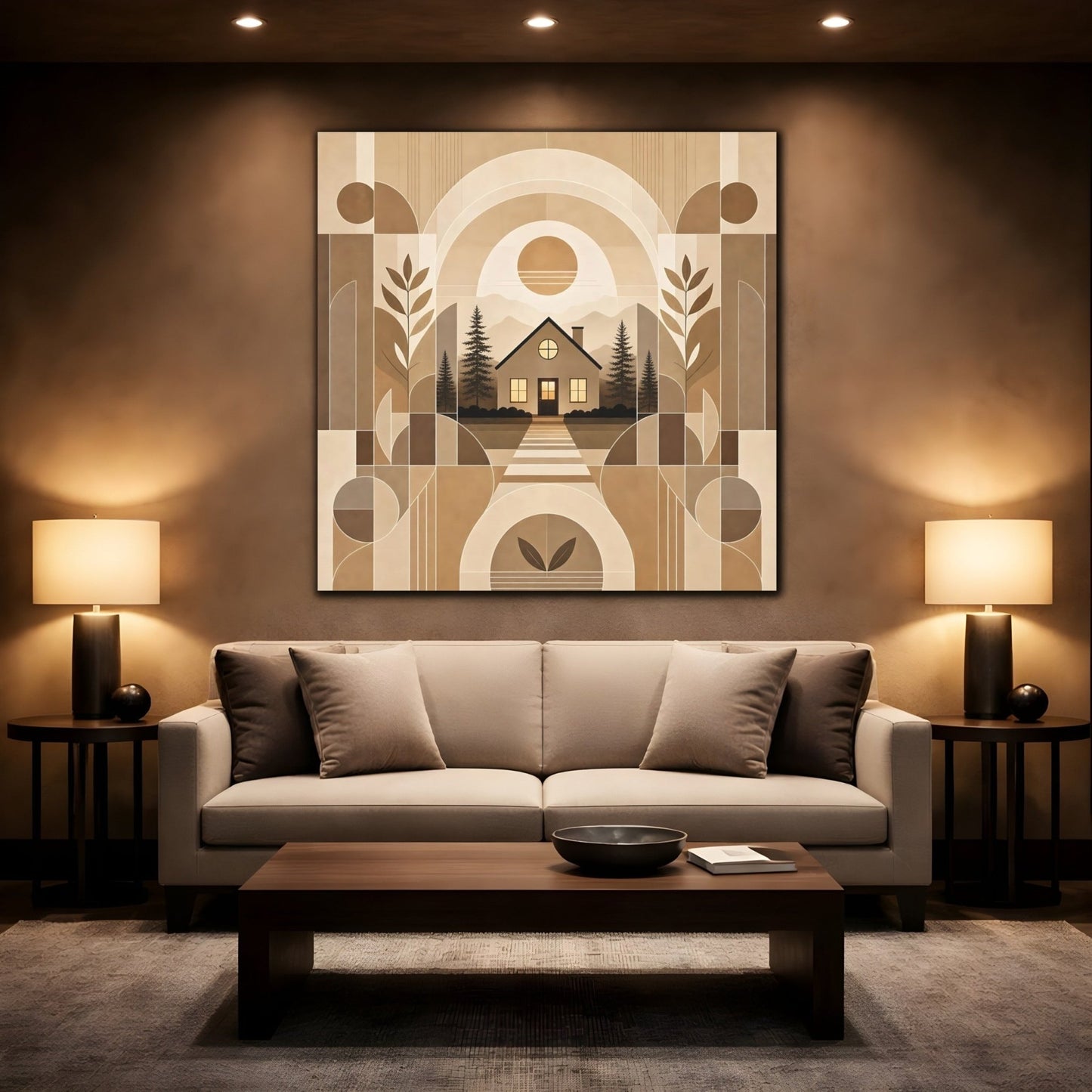 Nature House Landscape Brown And Beige Canvas Print Wall Art – Living Room Decor, Above Console Table - YesArtYes