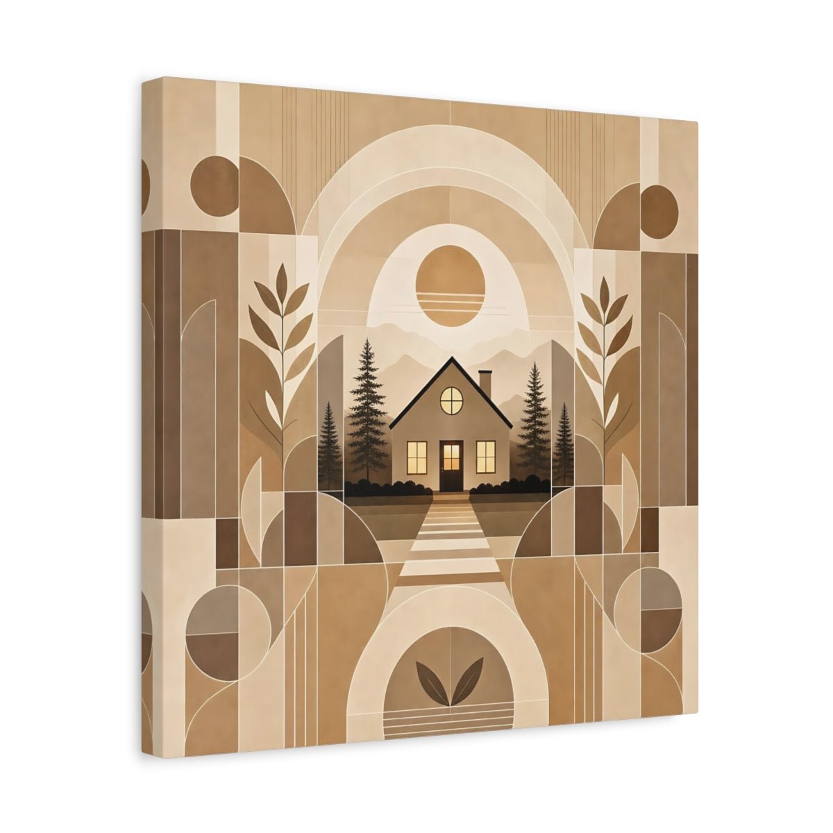 Nature House Landscape Brown And Beige Canvas Print Wall Art – Living Room Decor, Above Console Table - YesArtYes