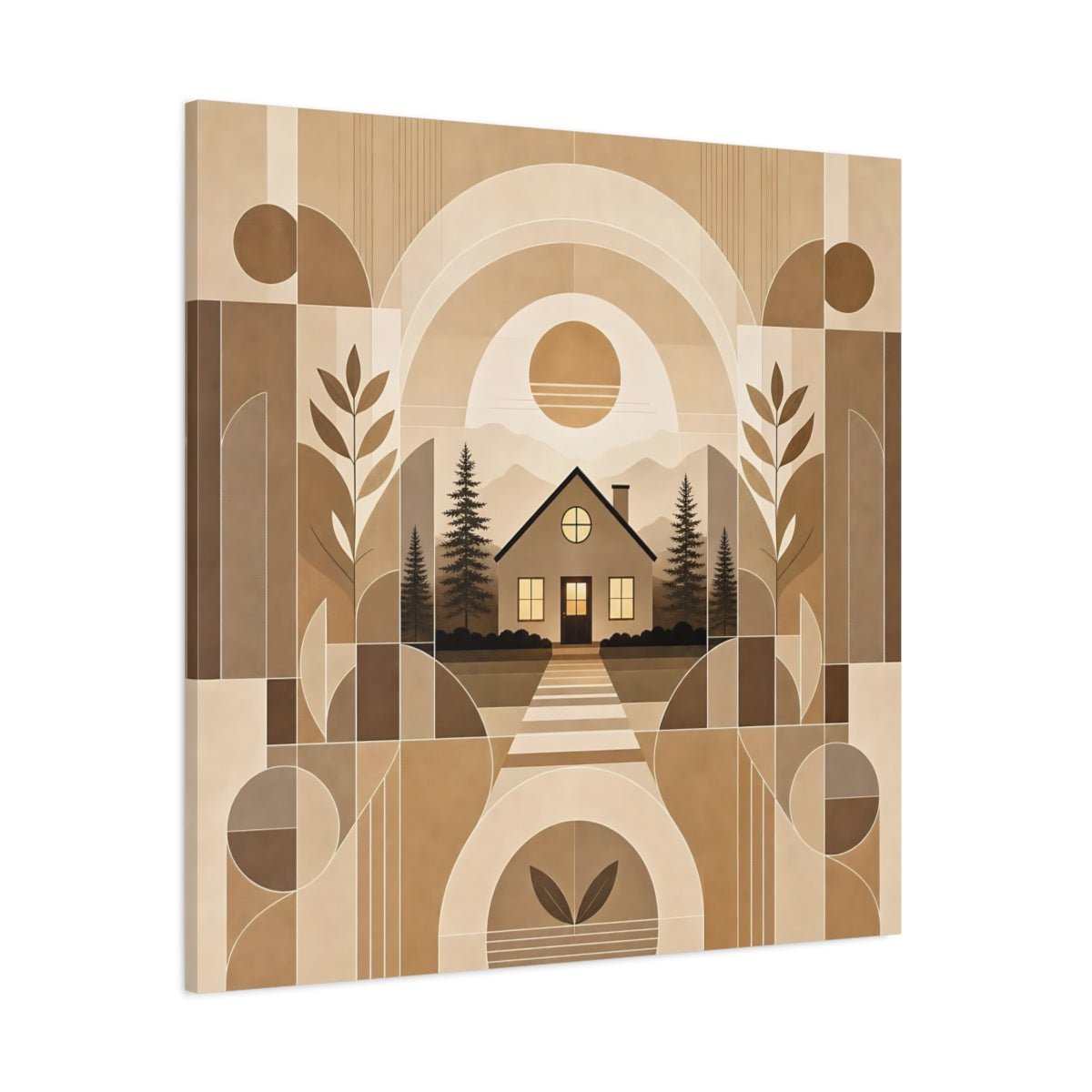 Nature House Landscape Brown And Beige Canvas Print Wall Art – Living Room Decor, Above Console Table - YesArtYes
