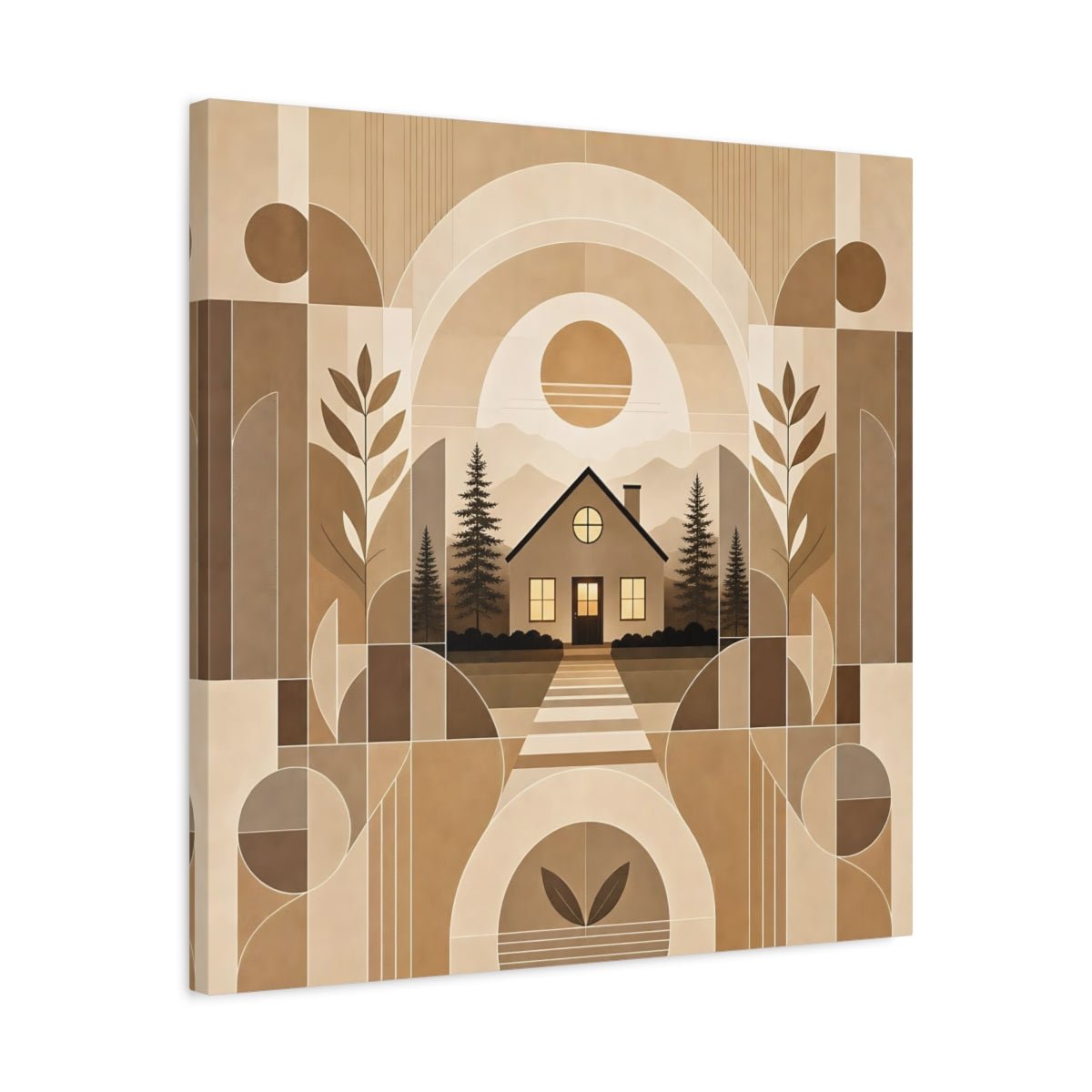 Nature House Landscape Brown And Beige Canvas Print Wall Art – Living Room Decor, Above Console Table - YesArtYes