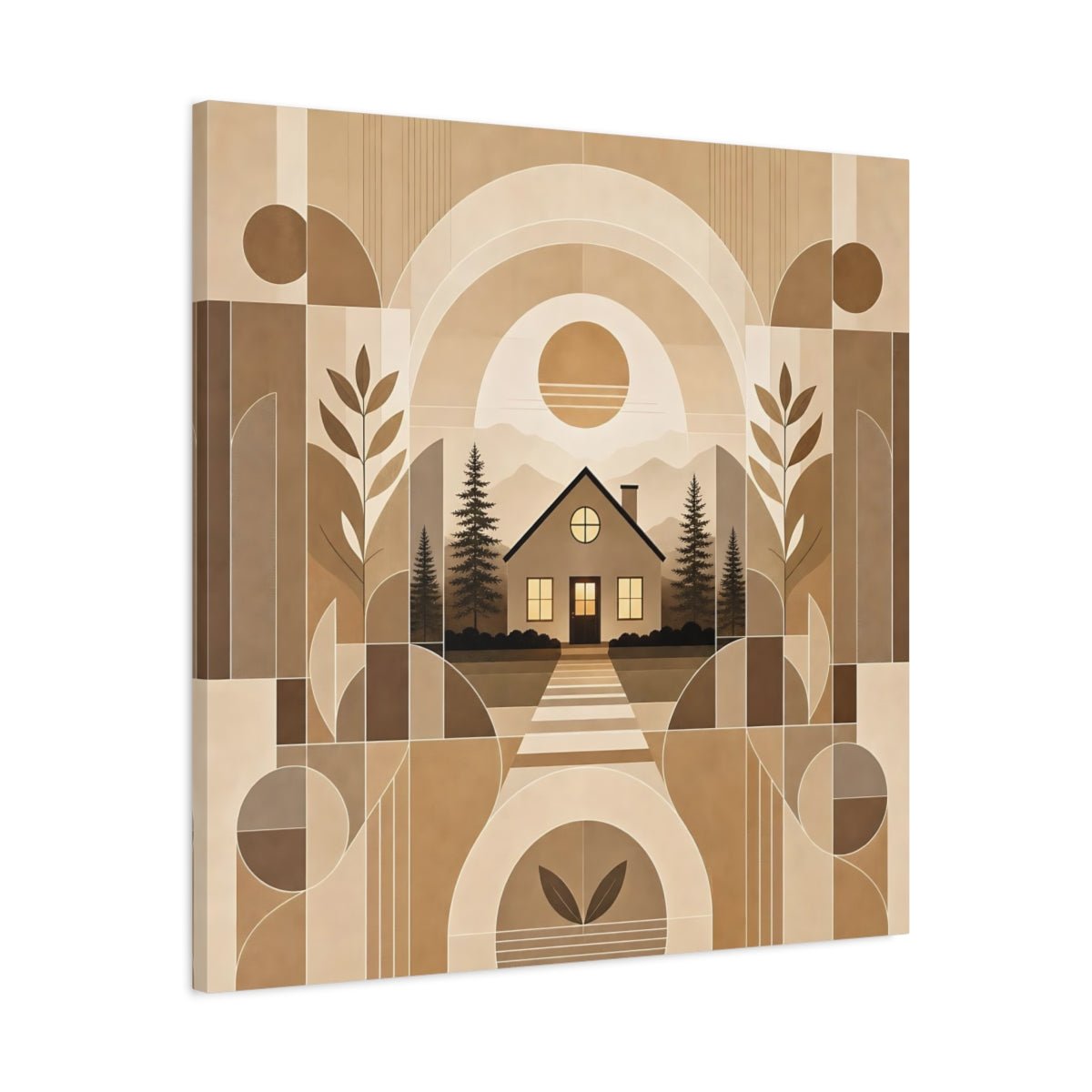 Nature House Landscape Brown And Beige Canvas Print Wall Art – Living Room Decor, Above Console Table - YesArtYes