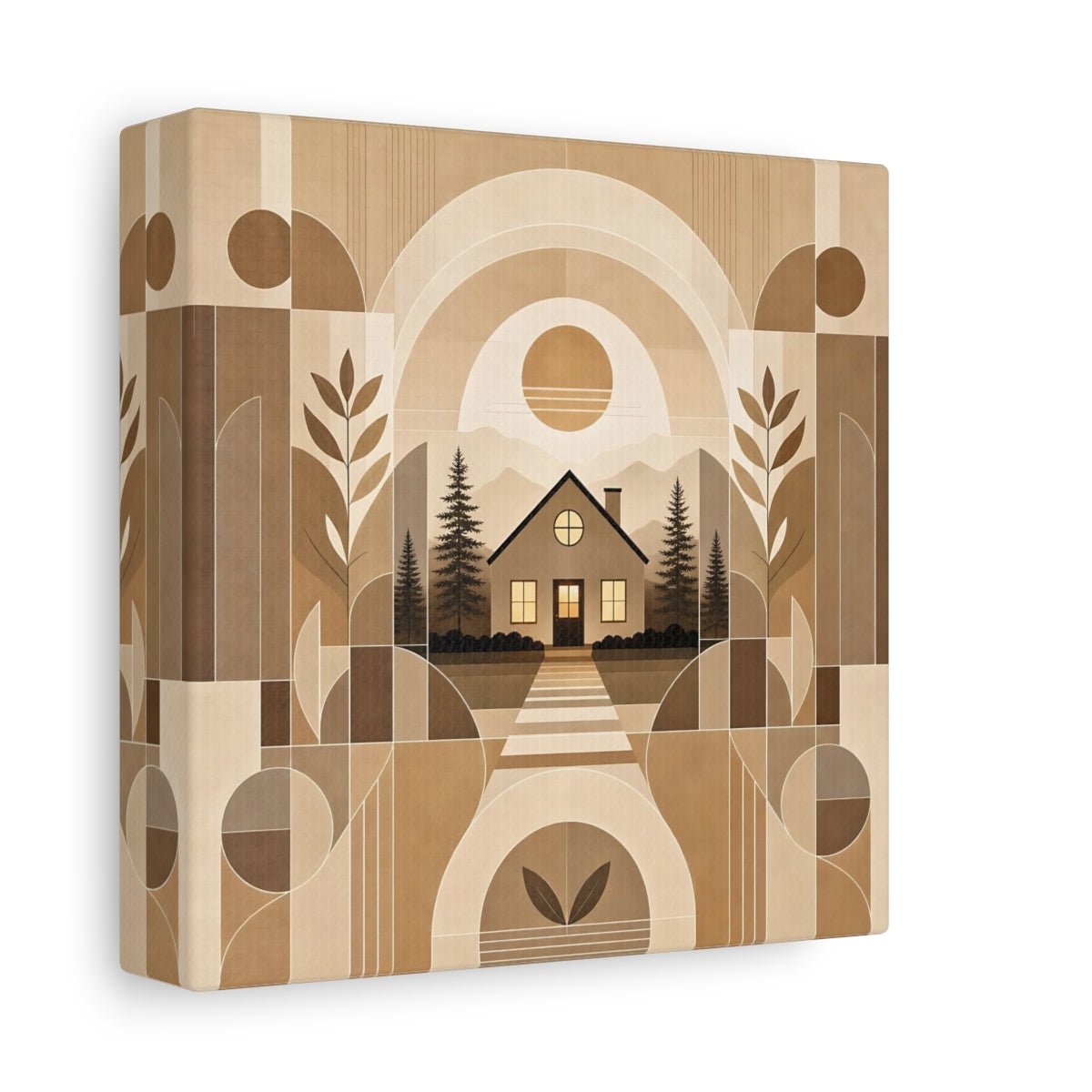 Nature House Landscape Brown And Beige Canvas Print Wall Art – Living Room Decor, Above Console Table - YesArtYes