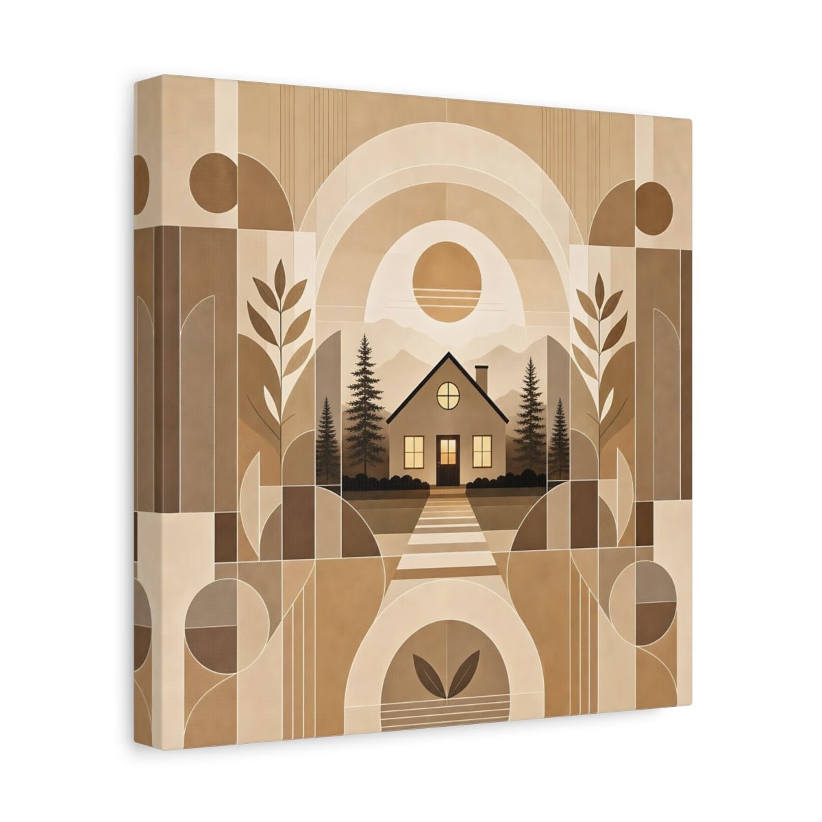Nature House Landscape Brown And Beige Canvas Print Wall Art – Living Room Decor, Above Console Table - YesArtYes