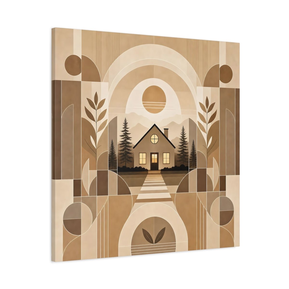 Nature House Landscape Brown And Beige Canvas Print Wall Art – Living Room Decor, Above Console Table - YesArtYes
