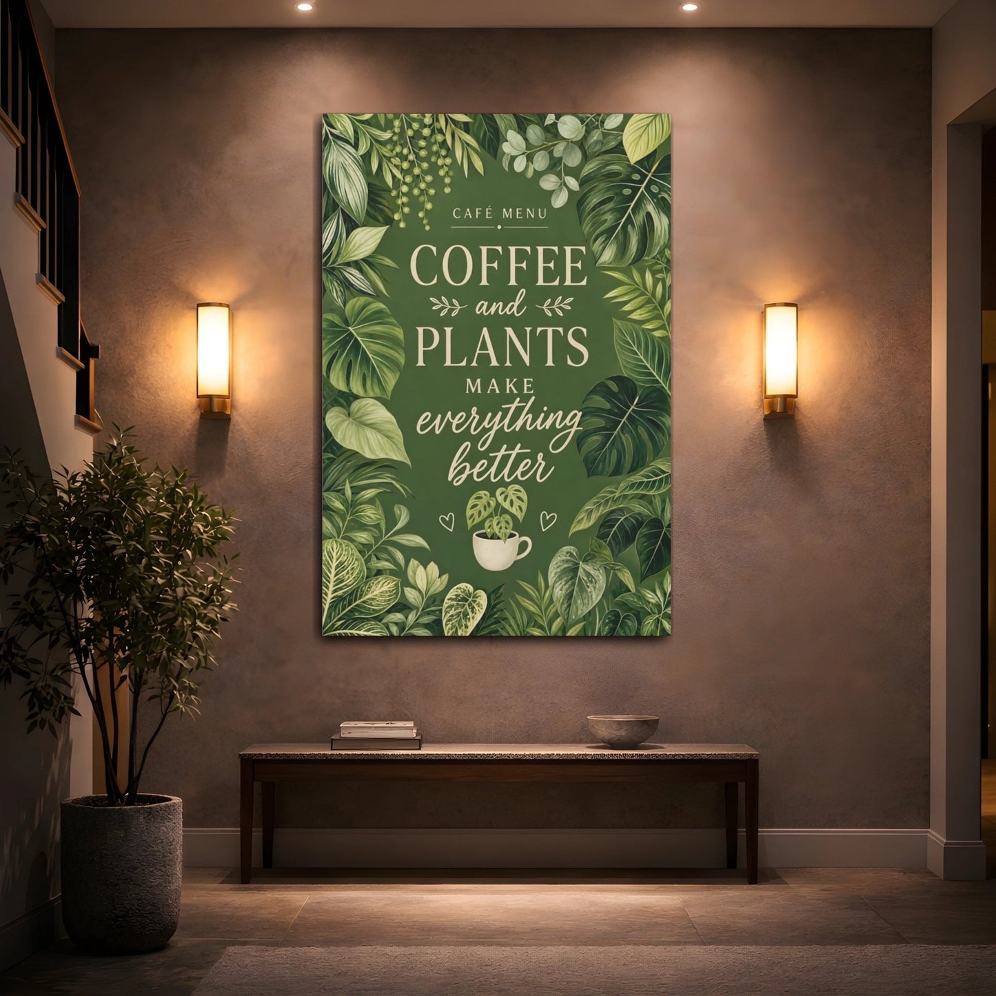 Nature Houseplants Green Plants Quote Canvas Print – Botanical Decor for Kitchen, Dining Area Wall - YesArtYes
