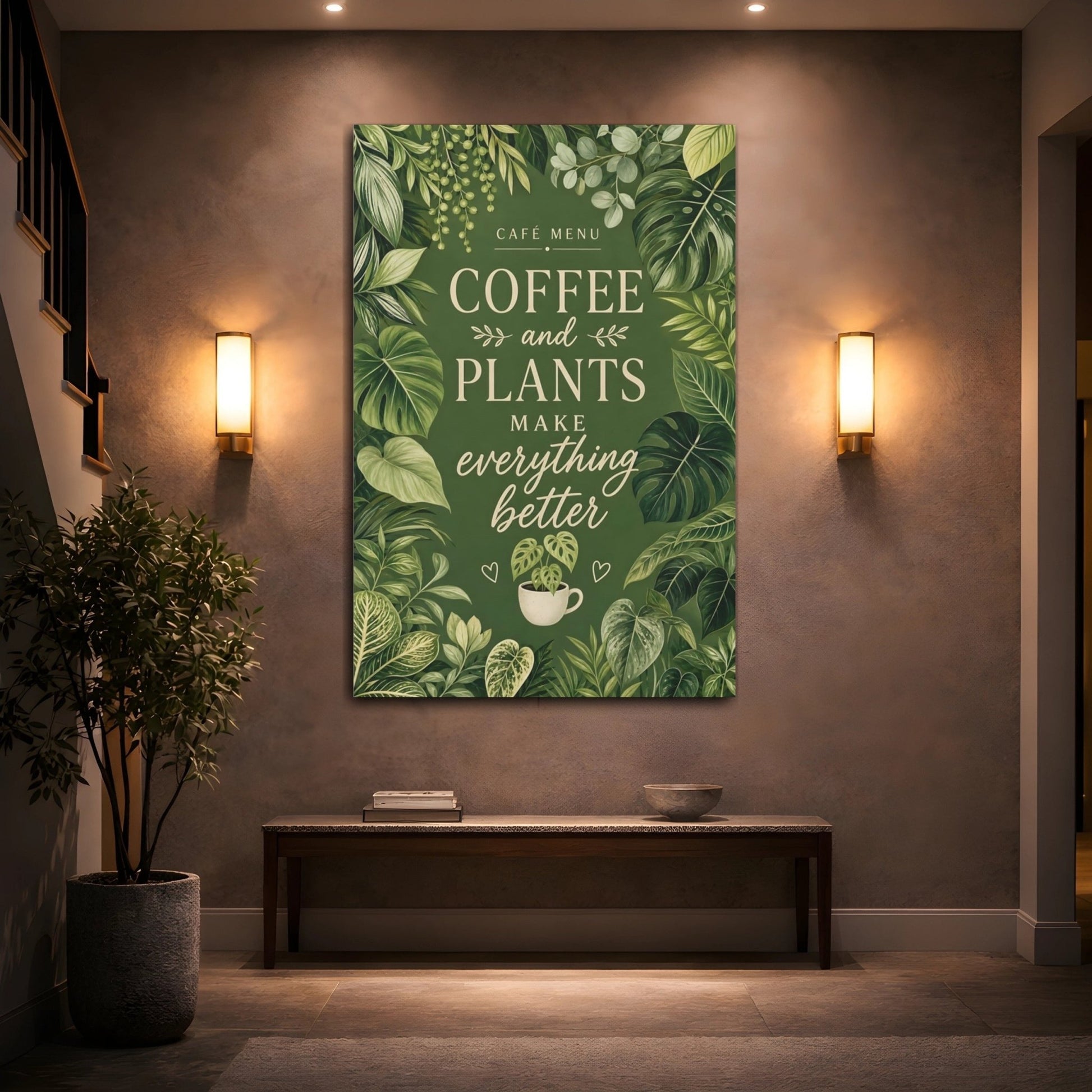 Nature Houseplants Green Plants Quote Canvas Print – Botanical Decor for Kitchen, Dining Area Wall - YesArtYes