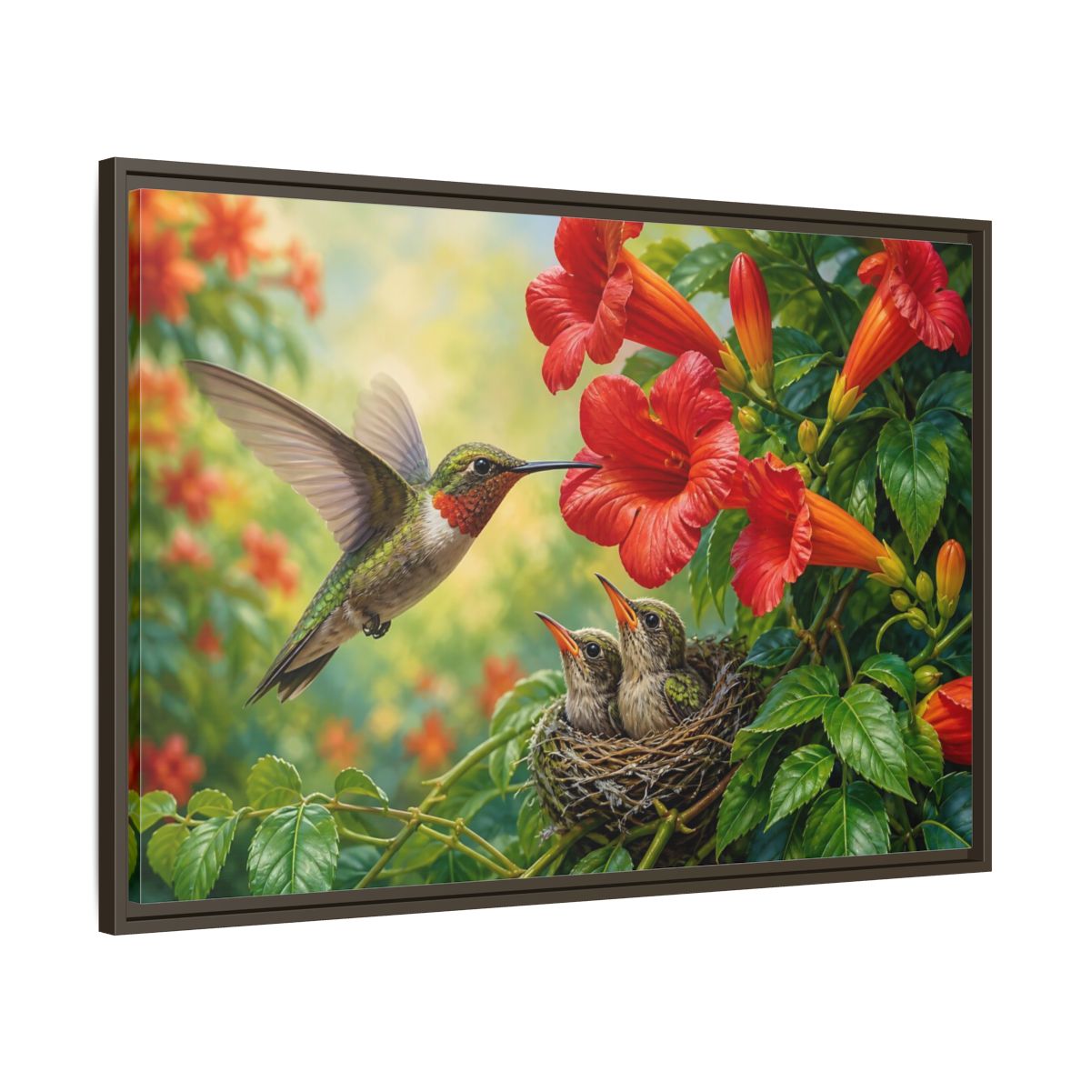 Main Mockup. Nature Hummingbirds Hummingbird Flowers shown as stretched canvas wall art