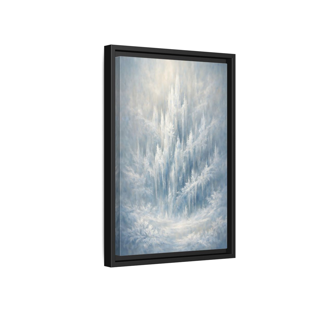 Side Mockup 6. Nature Ice Castle Blue And White shown as stretched canvas wall art