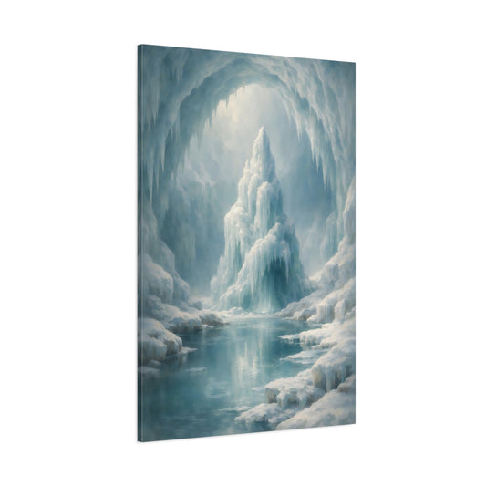 Main Mockup. Nature Ice Cave Blue And White shown as stretched canvas wall art