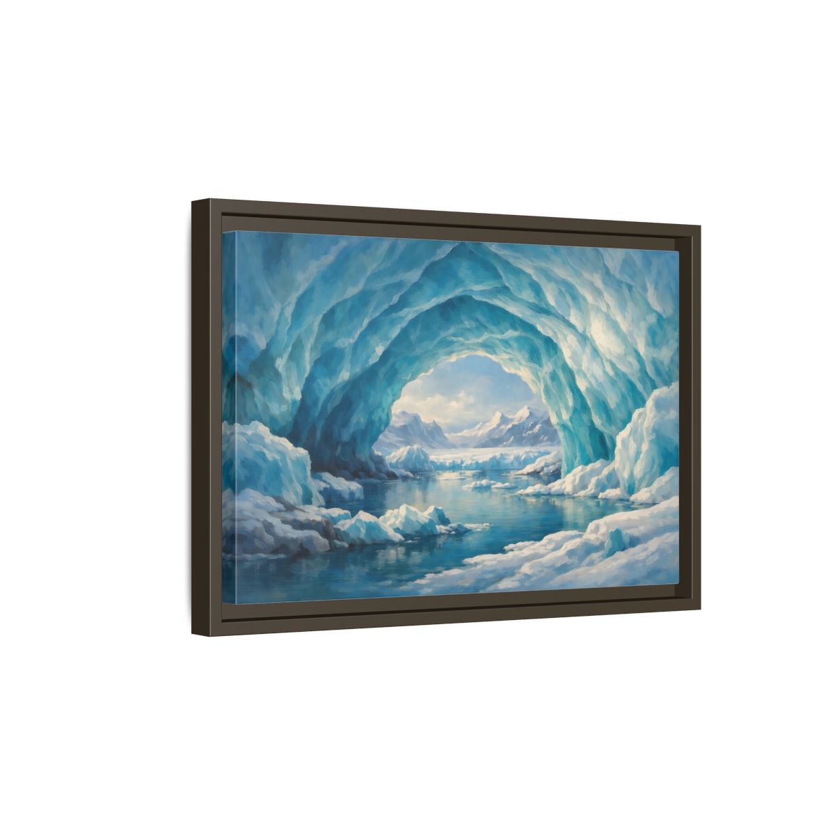 Side Mockup 5. Nature Ice Cave Blue And White shown as stretched canvas wall art
