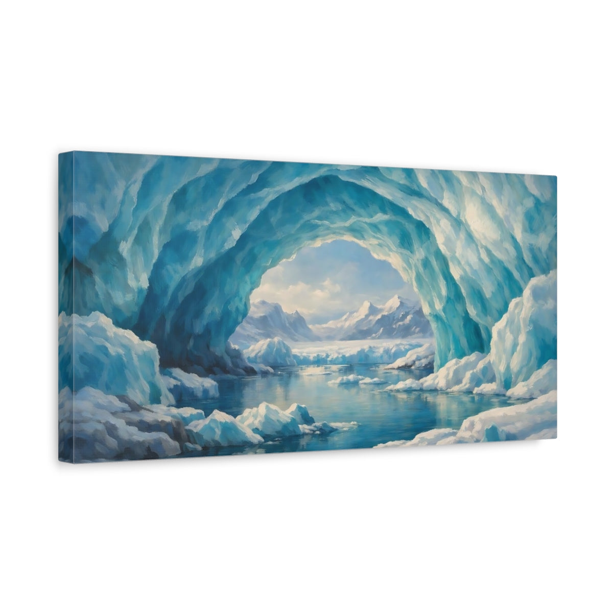 Side Mockup 3. Nature Ice Cave Blue Ice Cave shown as stretched canvas wall art