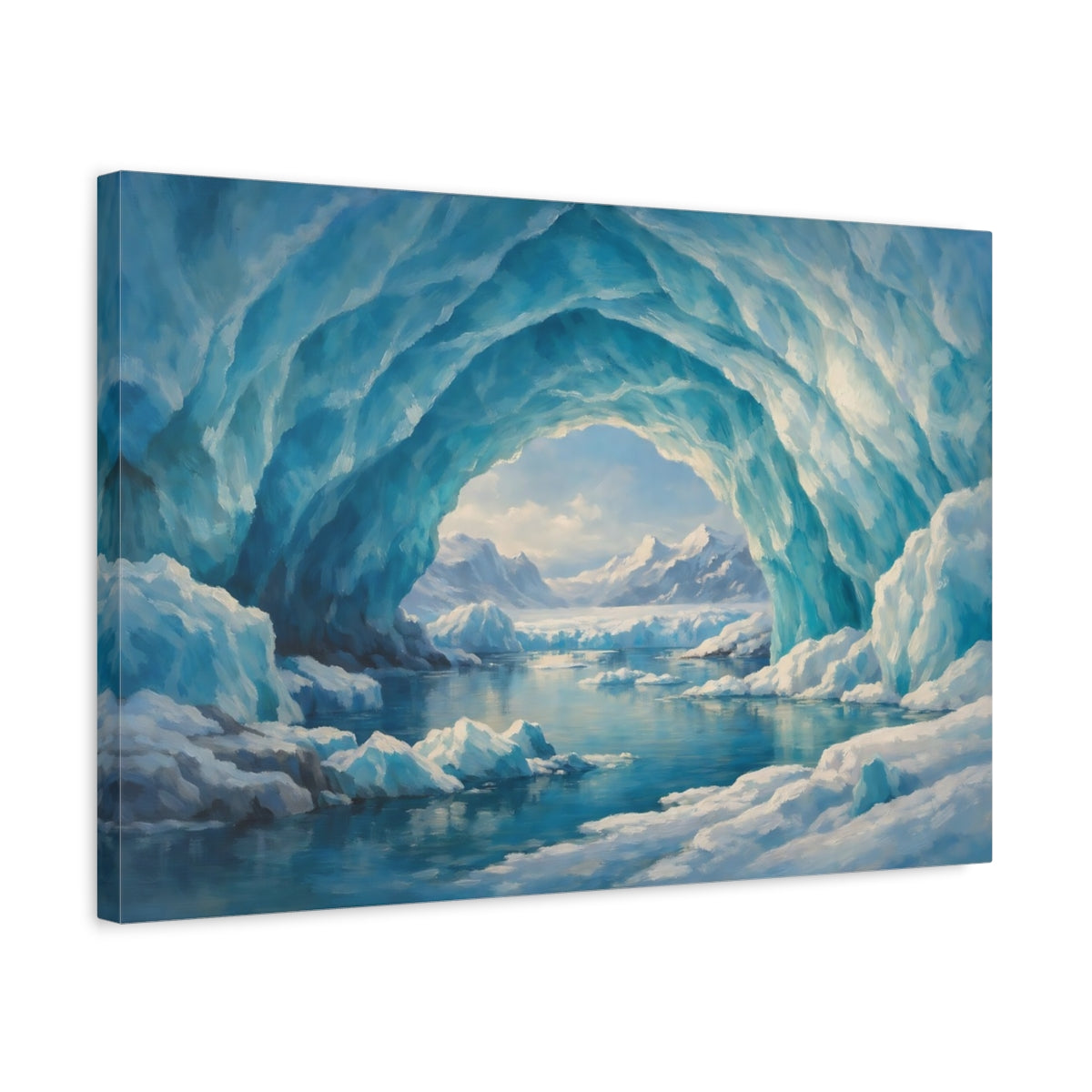 Side Mockup 3. Nature Ice Cave Blue Ice Cave shown as stretched canvas wall art