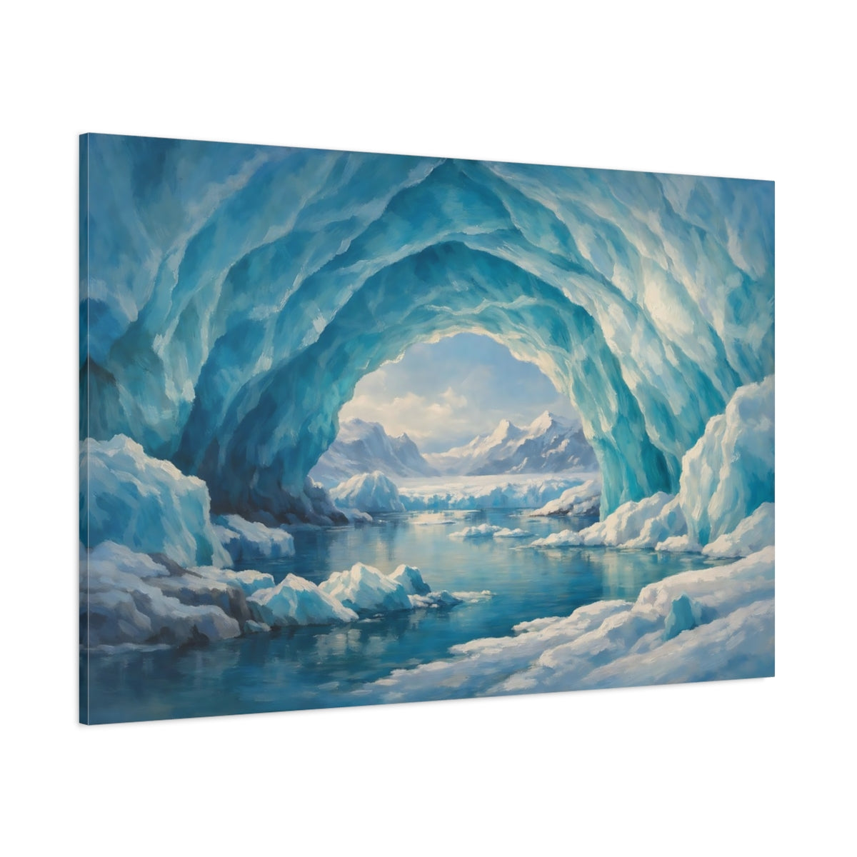 Main Mockup. Nature Ice Cave Blue Ice Cave shown as stretched canvas wall art