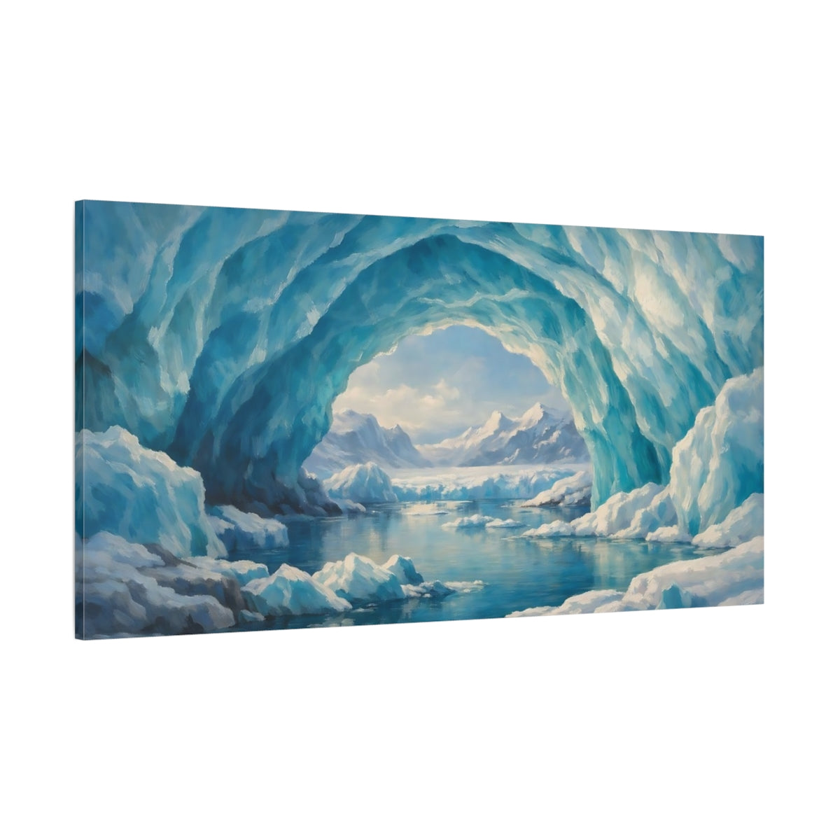 Main Mockup. Nature Ice Cave Blue Ice Cave shown as stretched canvas wall art