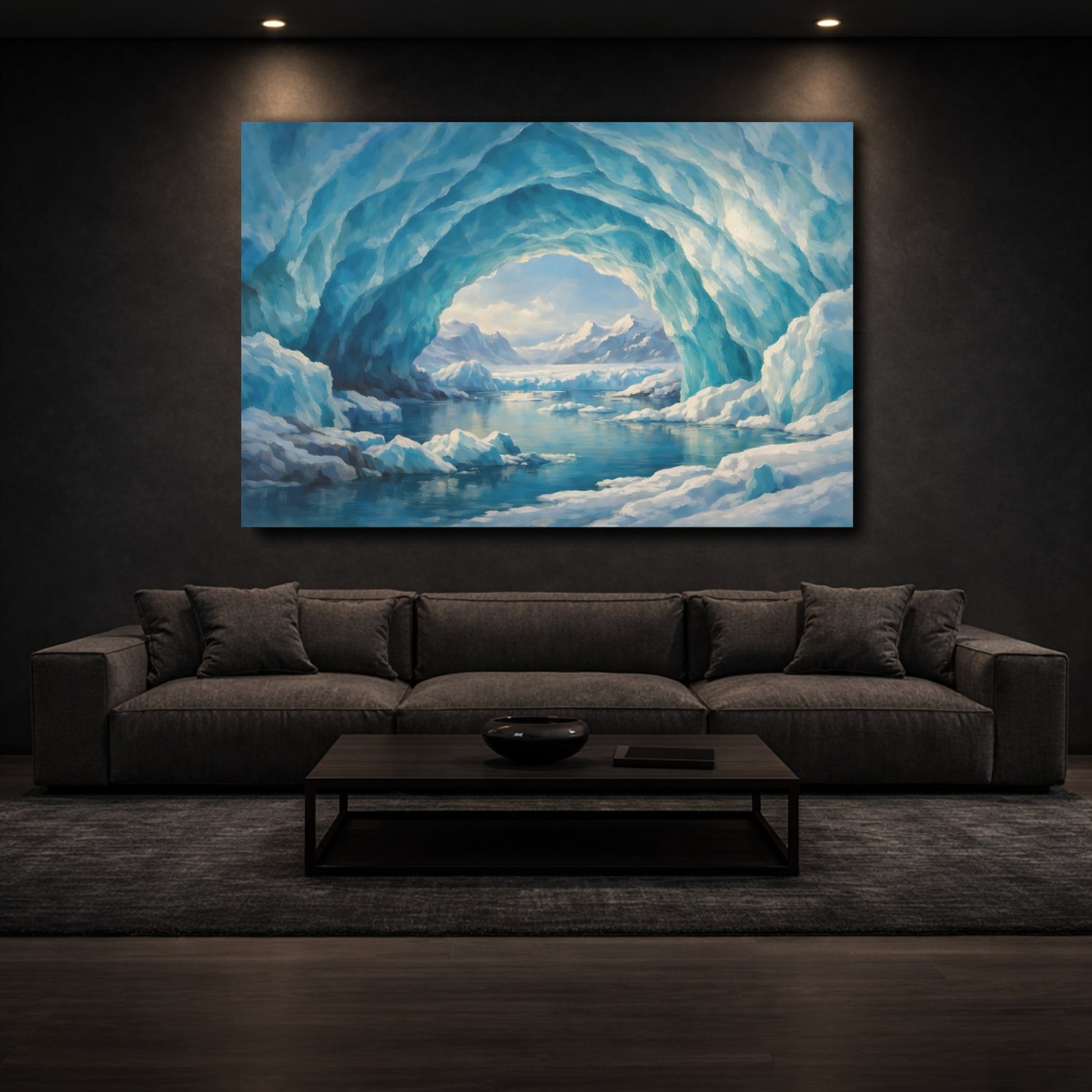 Mockup 2. Nature Ice Cave Blue Ice Cave shown as stretched canvas wall art