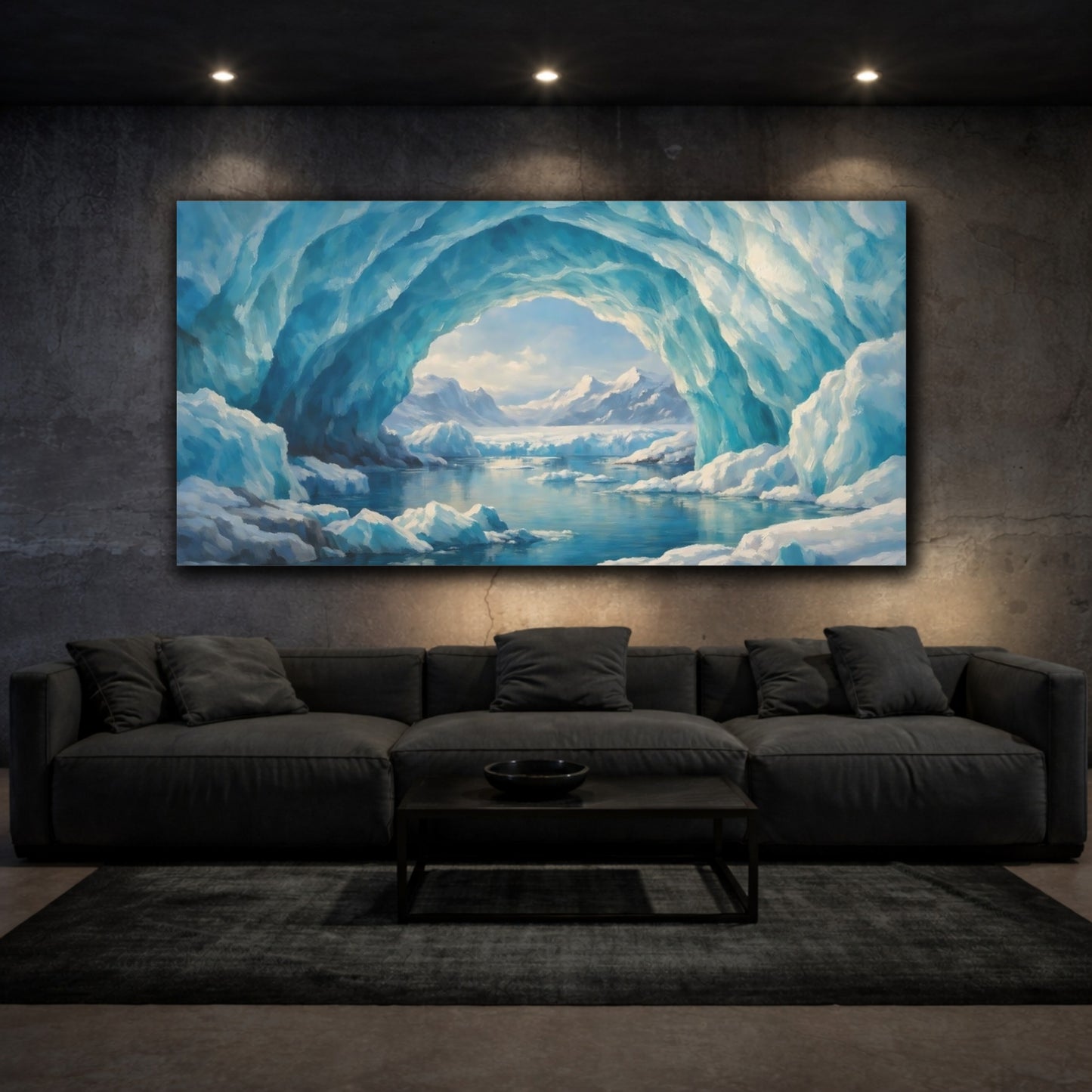 Mockup 2. Nature Ice Cave Blue Ice Cave shown as stretched canvas wall art