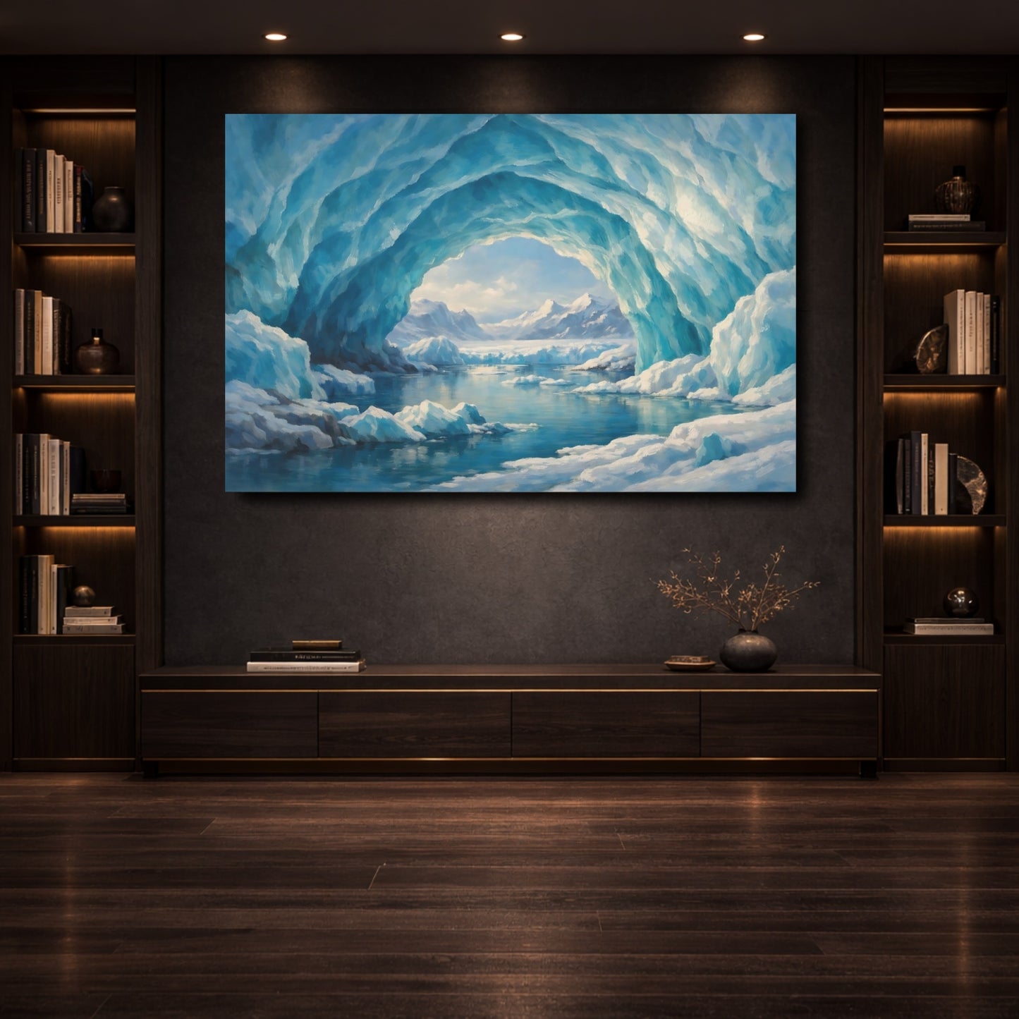 Mockup 3. Nature Ice Cave Blue Ice Cave shown as stretched canvas wall art