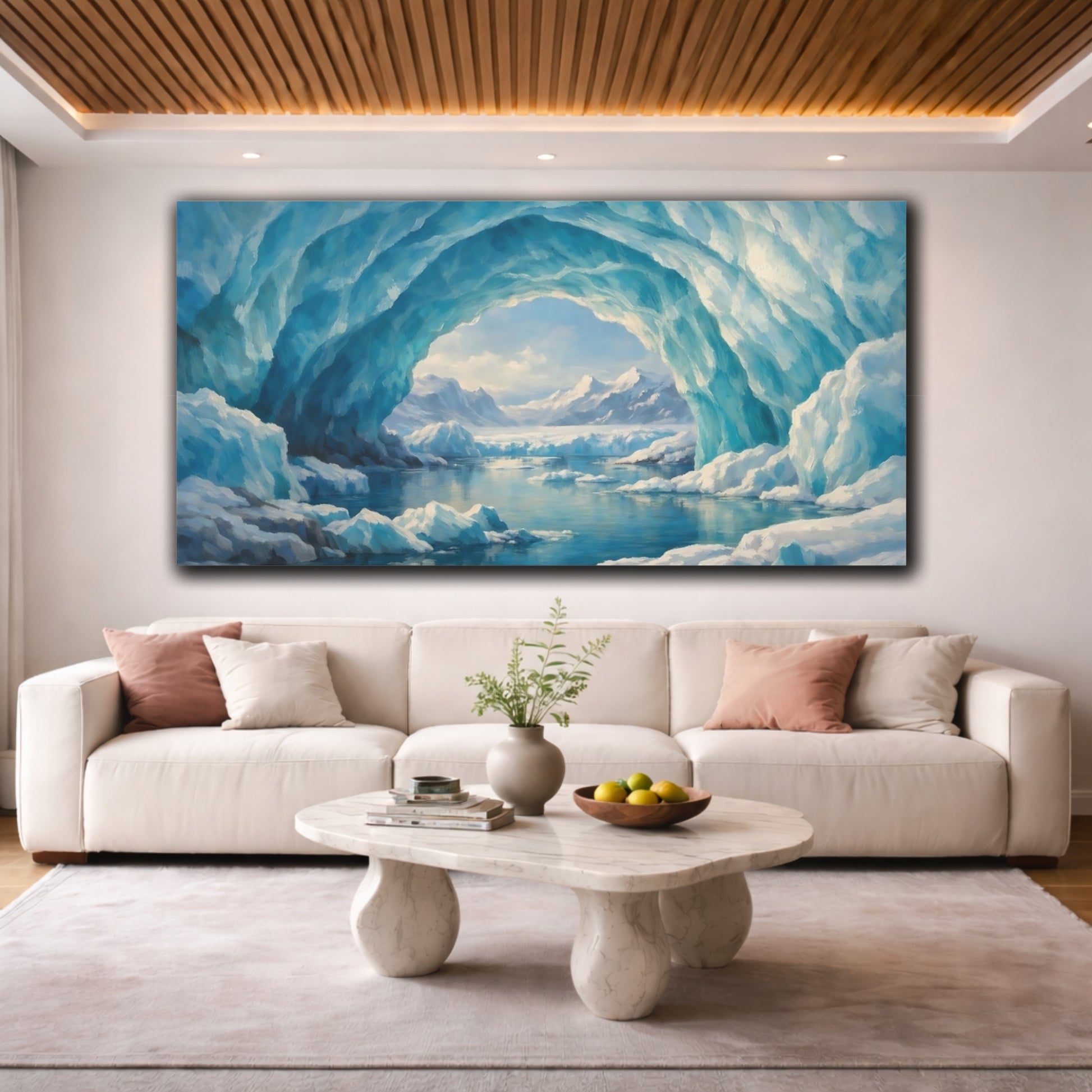 Mockup 3. Nature Ice Cave Blue Ice Cave shown as stretched canvas wall art