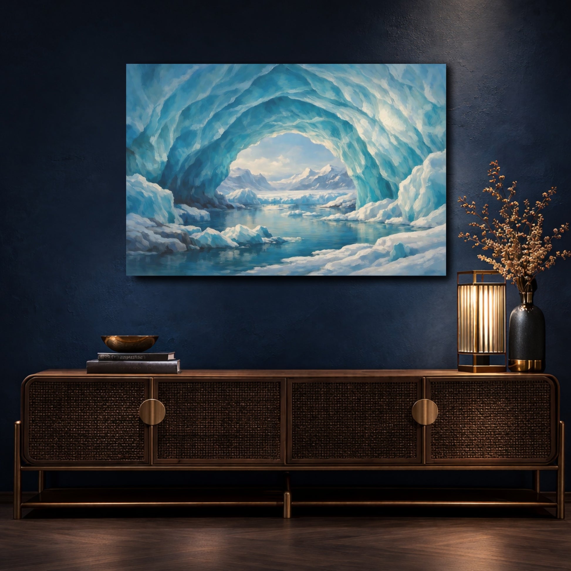 Mockup 4. Nature Ice Cave Blue Ice Cave shown as stretched canvas wall art