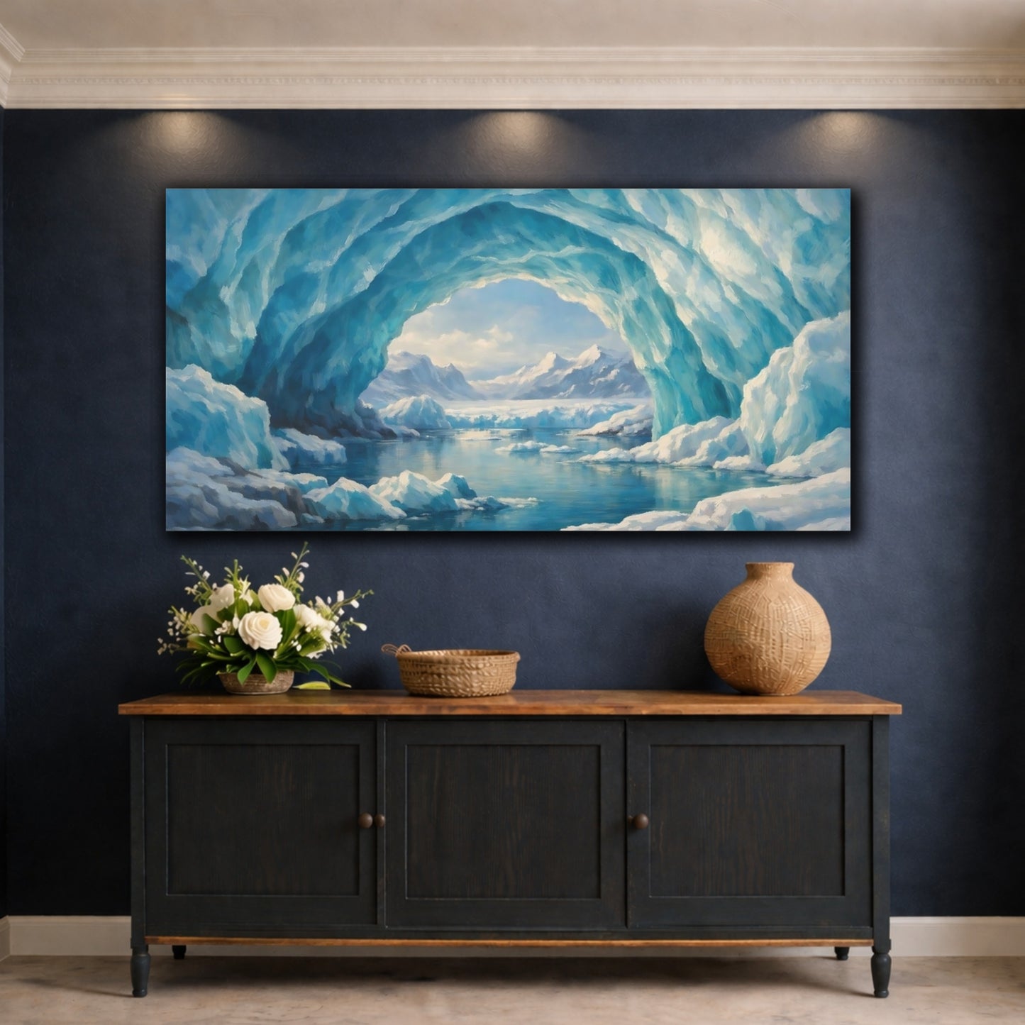 Mockup 4. Nature Ice Cave Blue Ice Cave shown as stretched canvas wall art