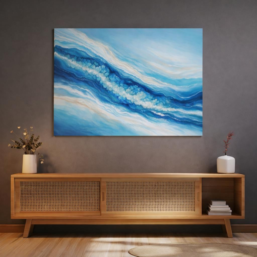 Nature Ice Crystals Blue Ice Crystals shown as canvas wall art in a sophisticated contemporary living space