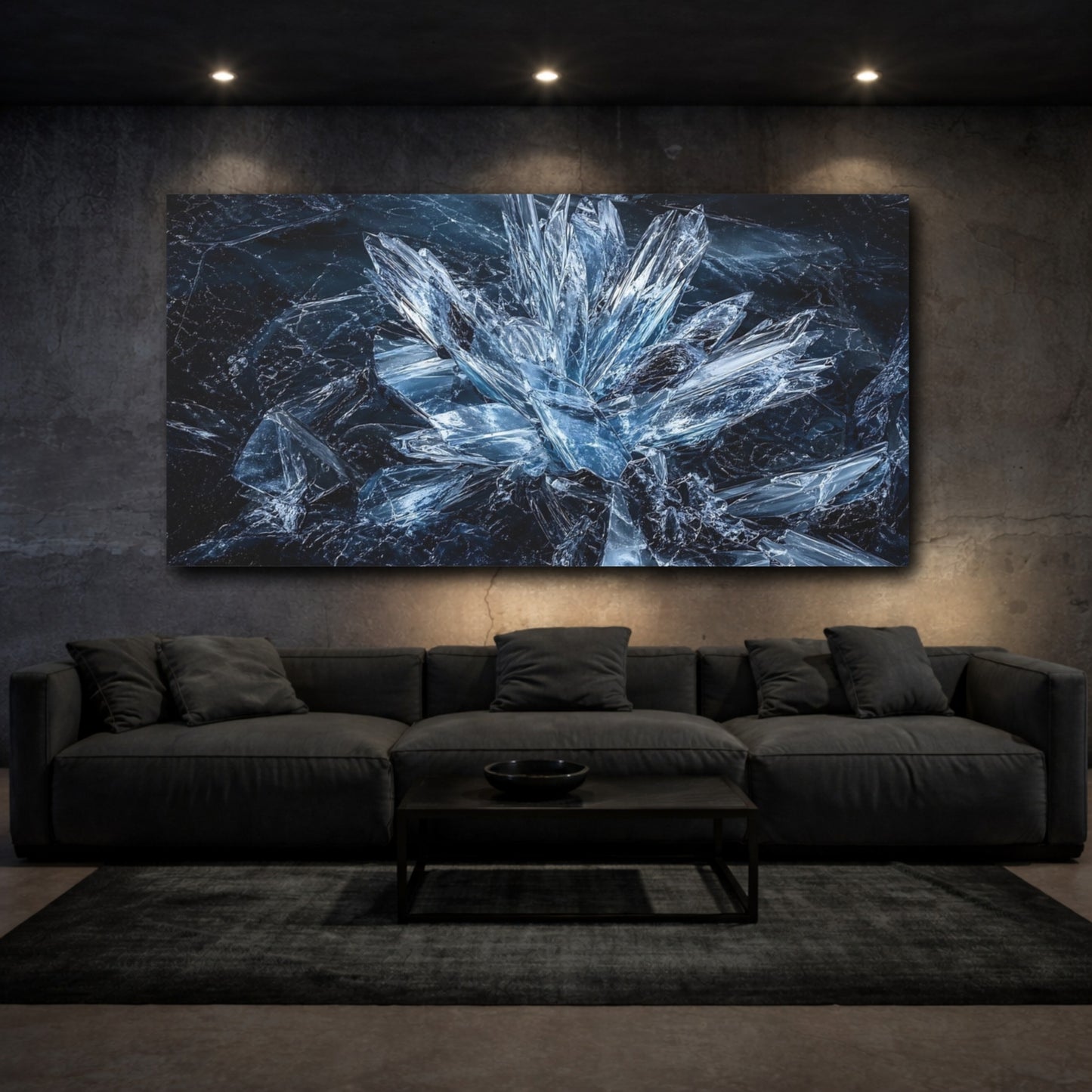 Mockup 2. Nature Ice Crystals Blue Ice shown as stretched canvas wall art