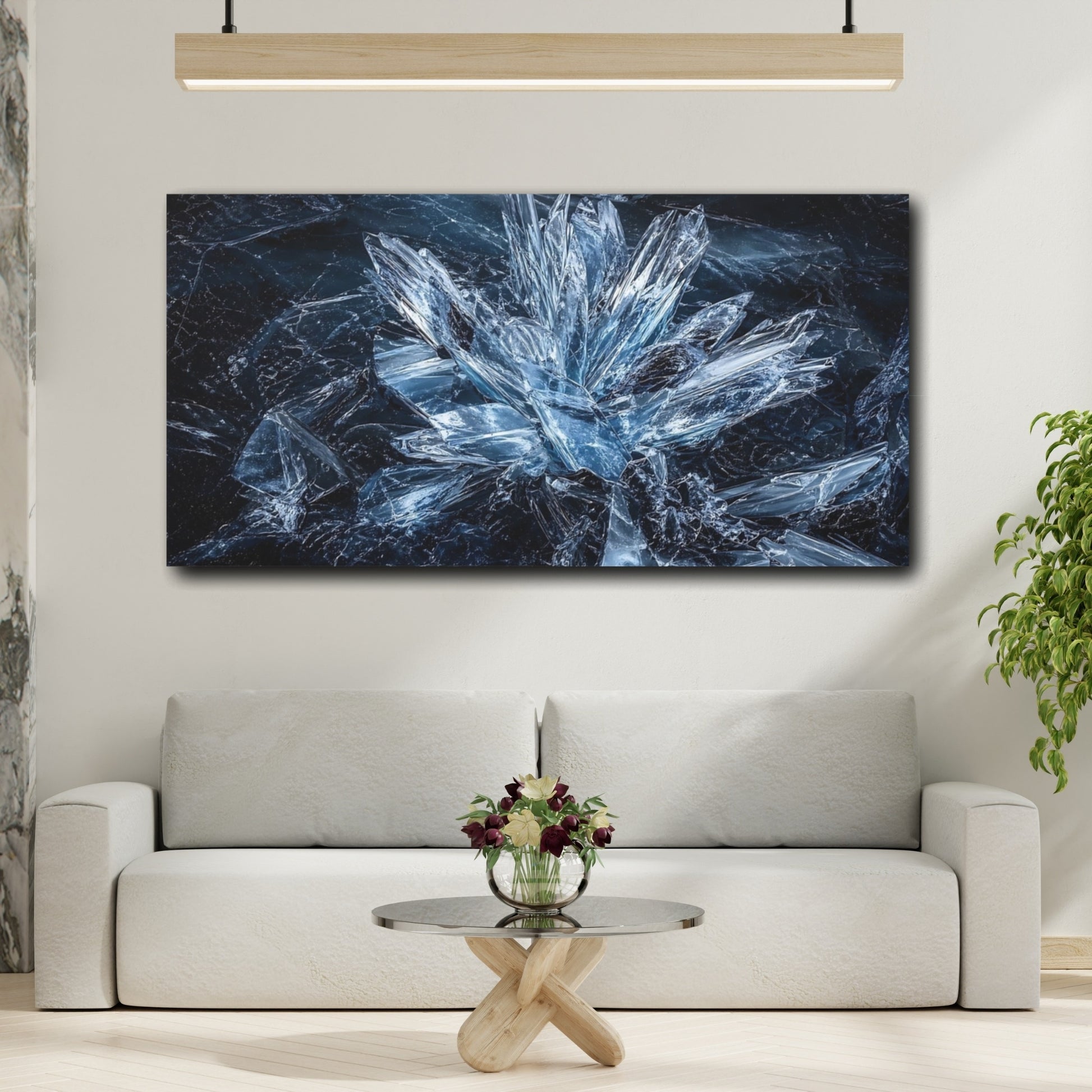 Mockup 4. Nature Ice Crystals Blue Ice shown as stretched canvas wall art