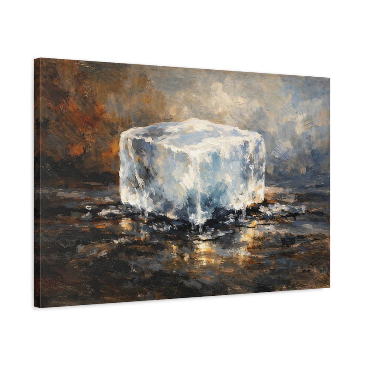 Side Mockup 2. Nature Ice Cube Melting Ice Art shown as stretched canvas wall art