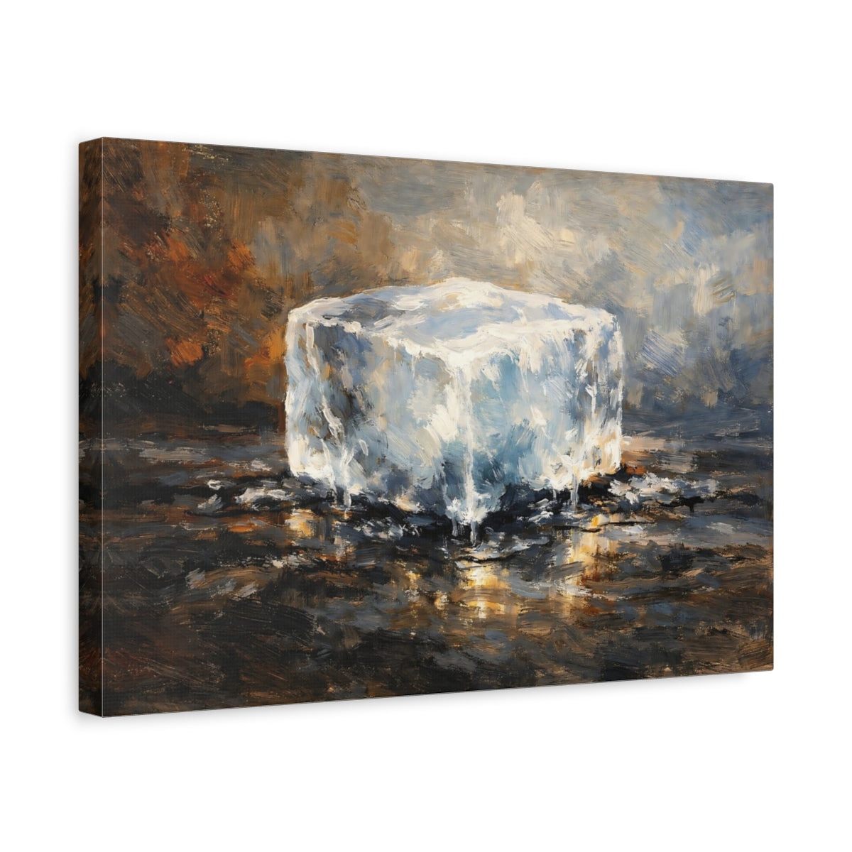 Side Mockup 4. Nature Ice Cube Melting Ice Art shown as stretched canvas wall art