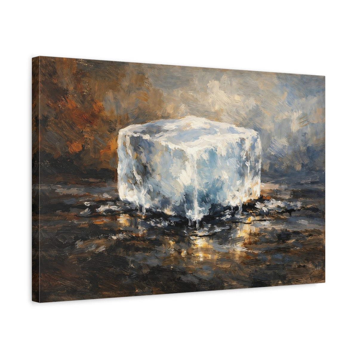 Side Mockup 3. Nature Ice Cube Melting Ice Art shown as stretched canvas wall art