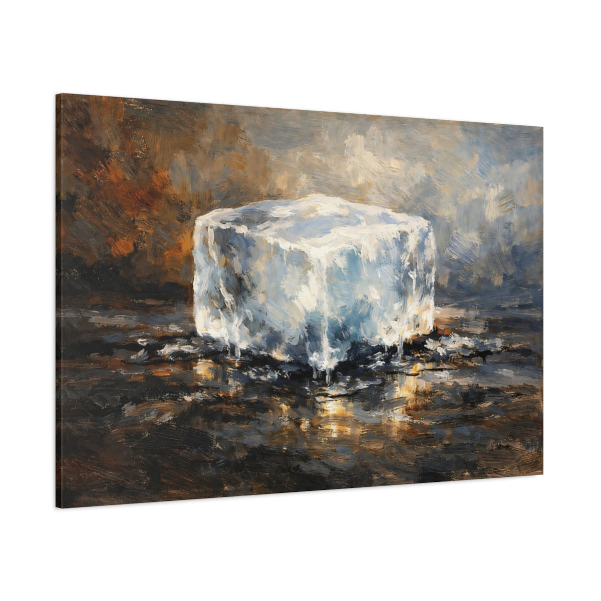 Main Mockup. Nature Ice Cube Melting Ice Art shown as stretched canvas wall art