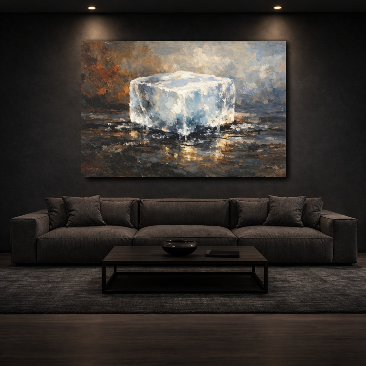 Mockup 2. Nature Ice Cube Melting Ice Art shown as stretched canvas wall art