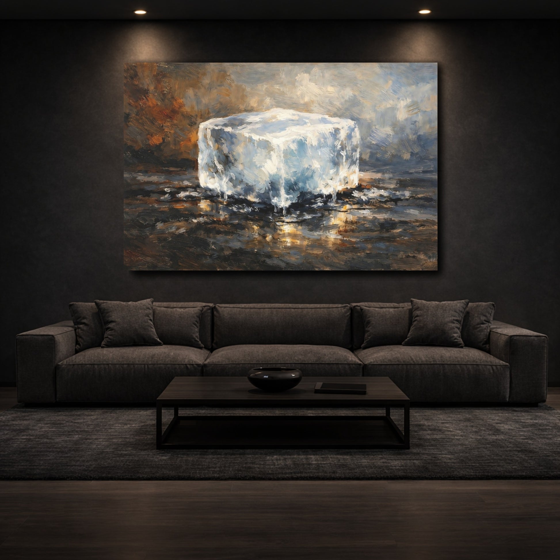 Mockup 2. Nature Ice Cube Melting Ice Art shown as stretched canvas wall art