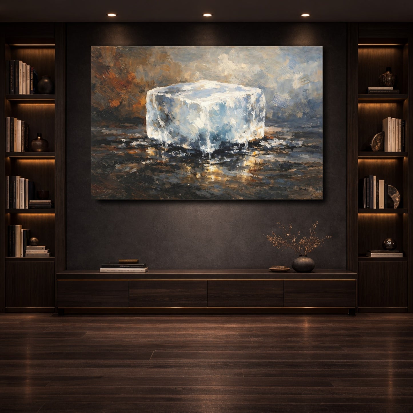 Mockup 3. Nature Ice Cube Melting Ice Art shown as stretched canvas wall art