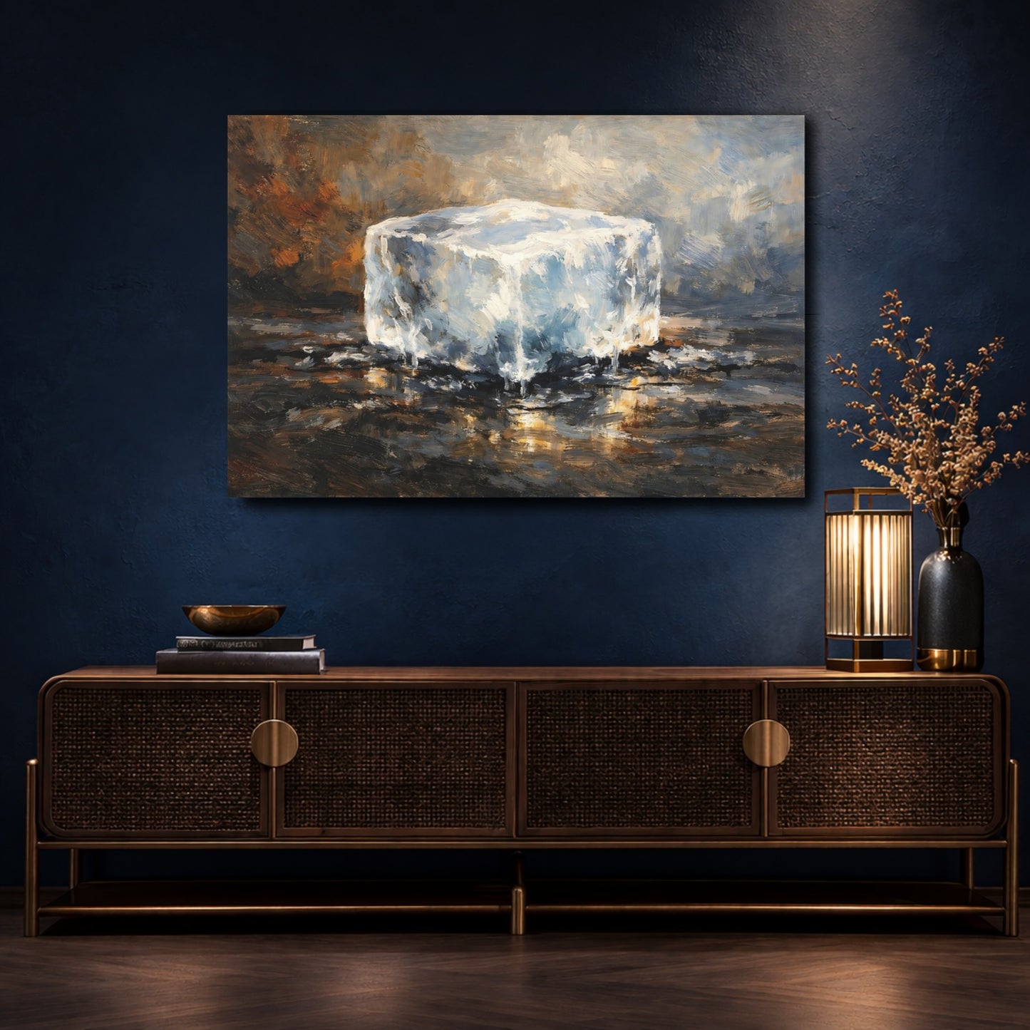 Mockup 4. Nature Ice Cube Melting Ice Art shown as stretched canvas wall art