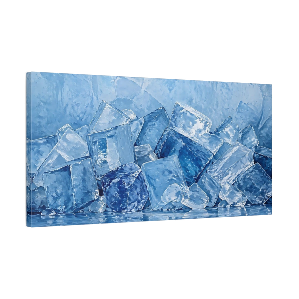 Side Mockup 1. Nature Ice Cubes Blue Ice shown as stretched canvas wall art