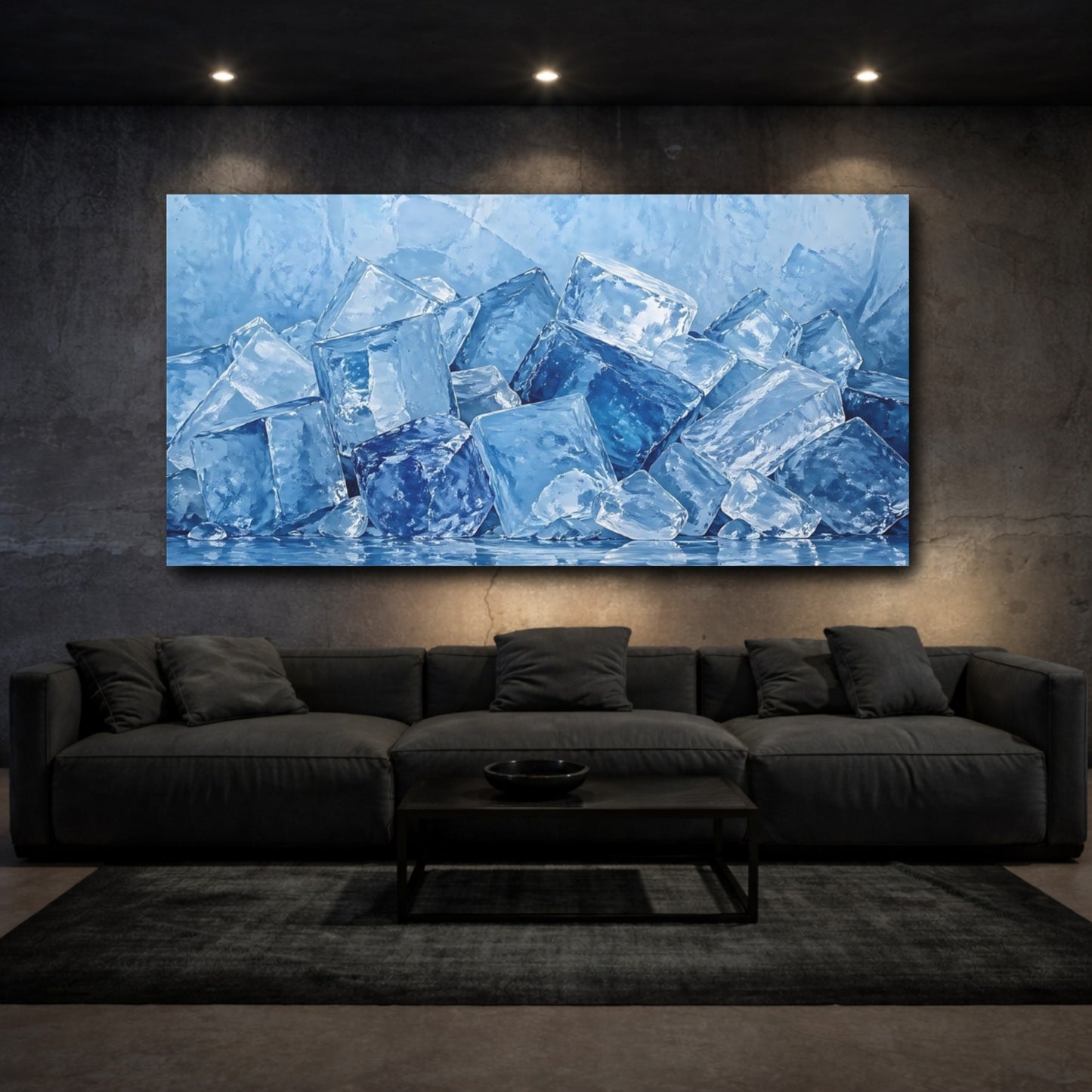 Mockup 2. Nature Ice Cubes Blue Ice shown as stretched canvas wall art
