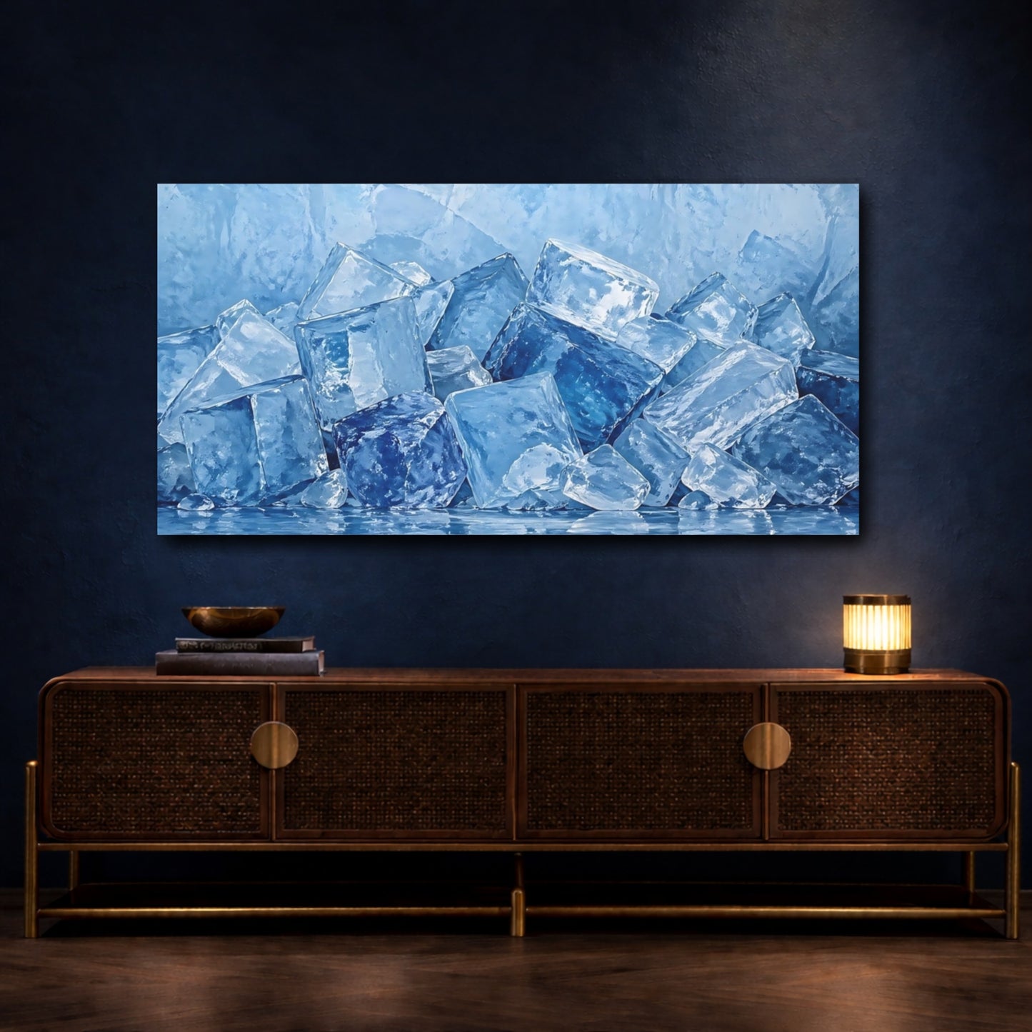 Mockup 3. Nature Ice Cubes Blue Ice shown as stretched canvas wall art