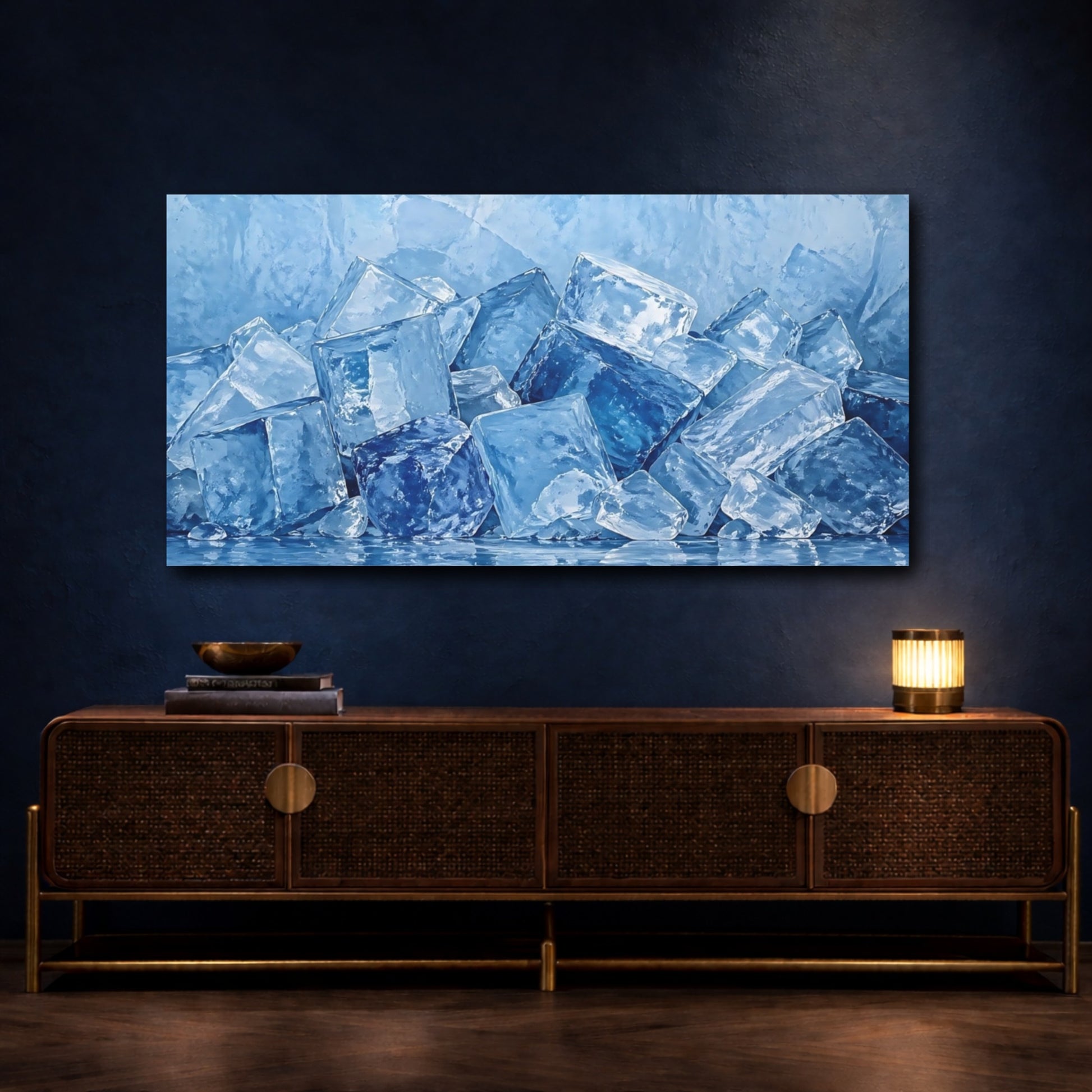 Mockup 3. Nature Ice Cubes Blue Ice shown as stretched canvas wall art