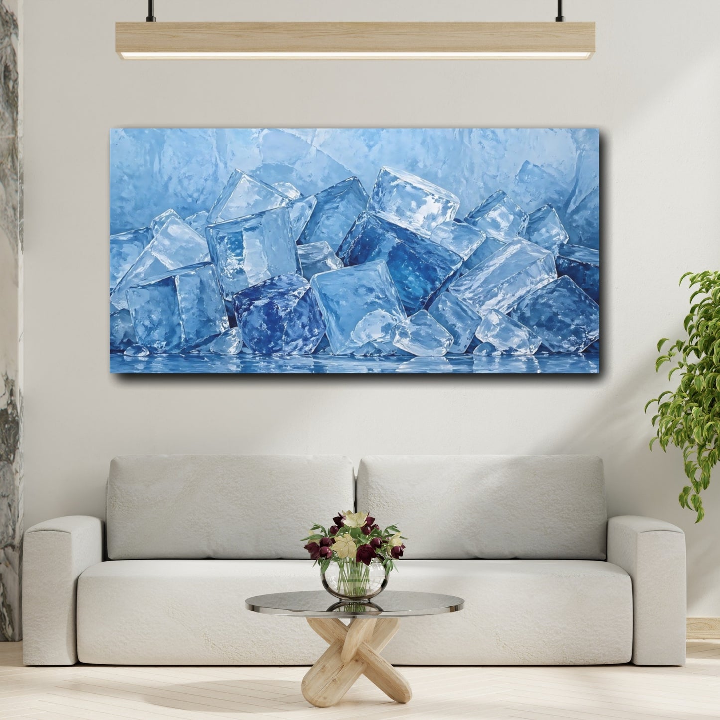 Mockup 4. Nature Ice Cubes Blue Ice shown as stretched canvas wall art