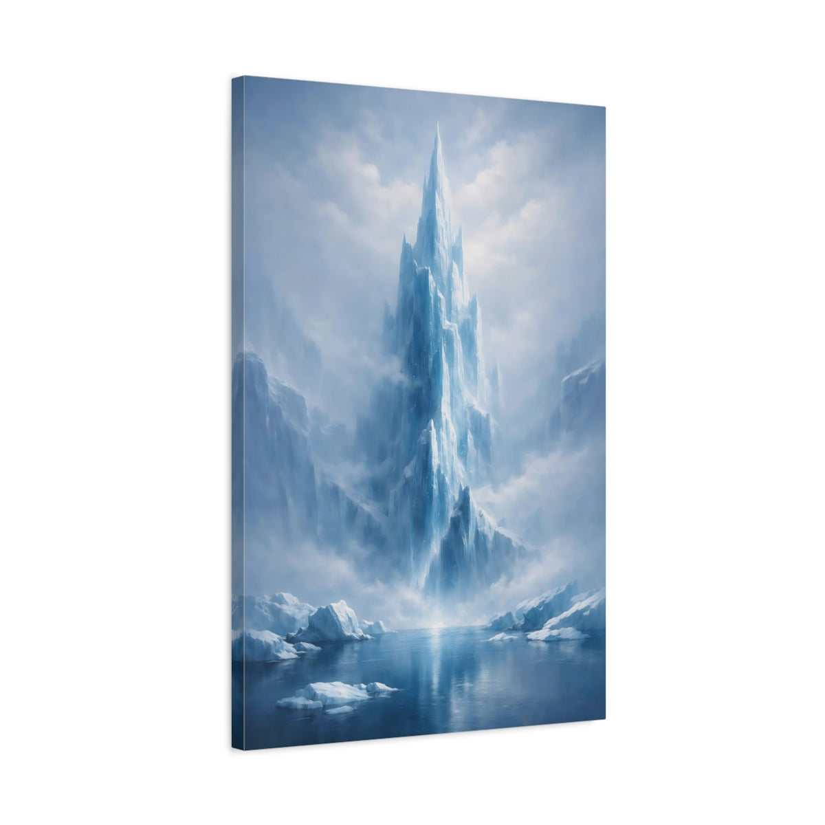 Side Mockup 2. Nature Ice Mountain Blue Ice Mountain shown as stretched canvas wall art