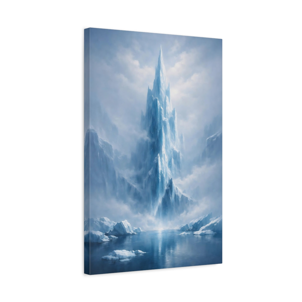 Side Mockup 3. Nature Ice Mountain Blue Ice Mountain shown as stretched canvas wall art