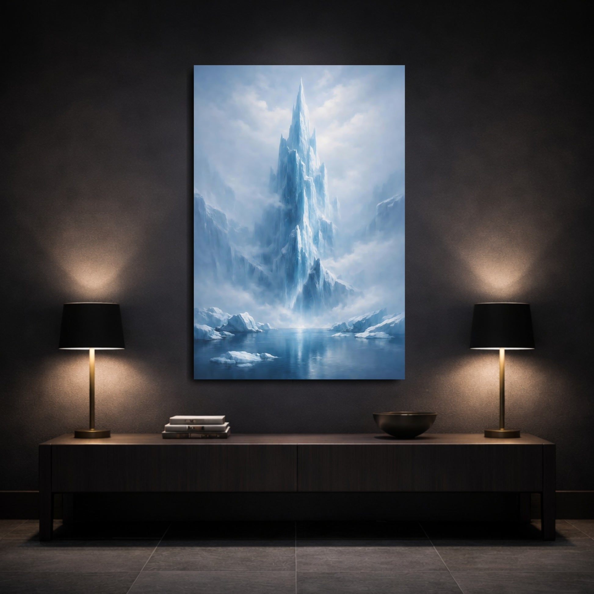 Mockup 2. Nature Ice Mountain Blue Ice Mountain shown as stretched canvas wall art